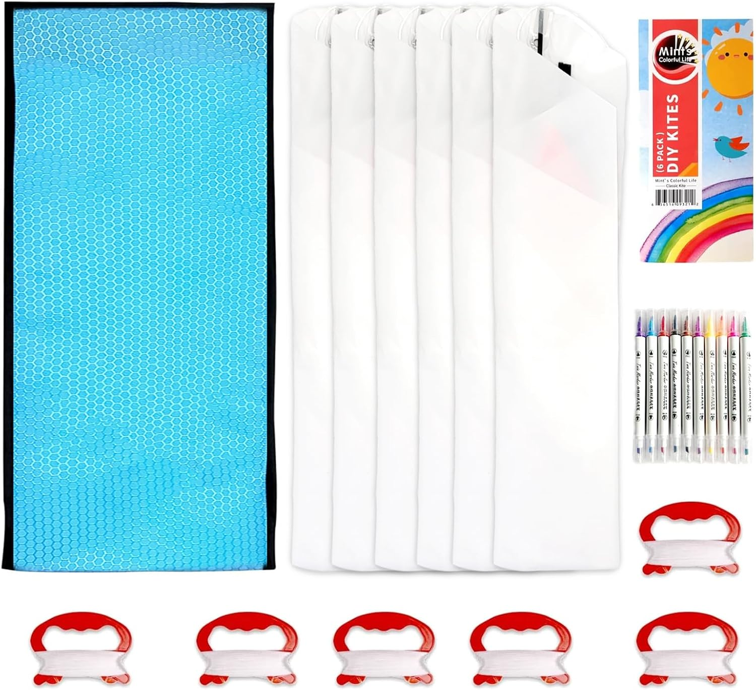 Mint'S Colorful Life DIY Kites for Kids Kite Making Kit Bulk, Decorating Coloring Kite Party Pack,White Diamond Kite Kits (6 Pack) image number 4