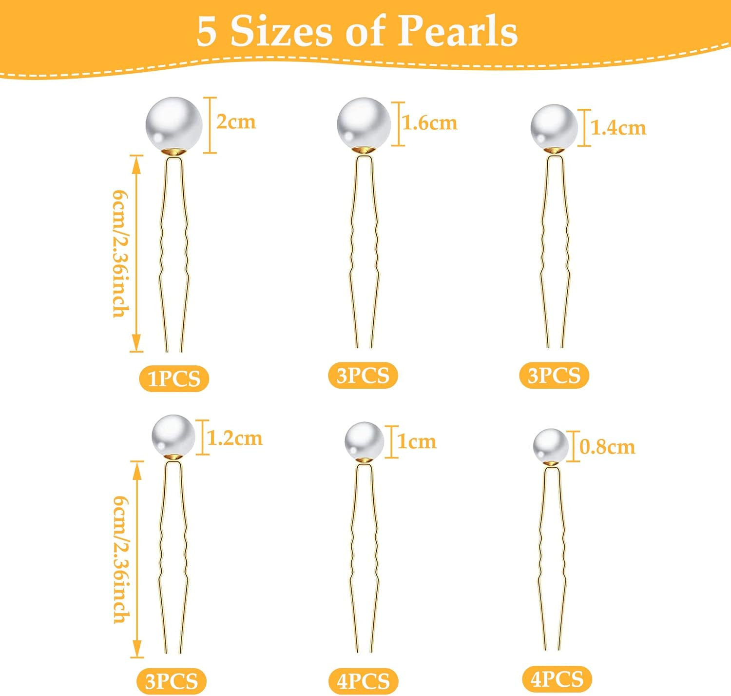 Pack of 18 Pearl Hair Pins, U-Shape Hair Accessories, Wedding, Golden Hair Accessories, Beads for Party, Prom, Wedding, Daily Life image number 5