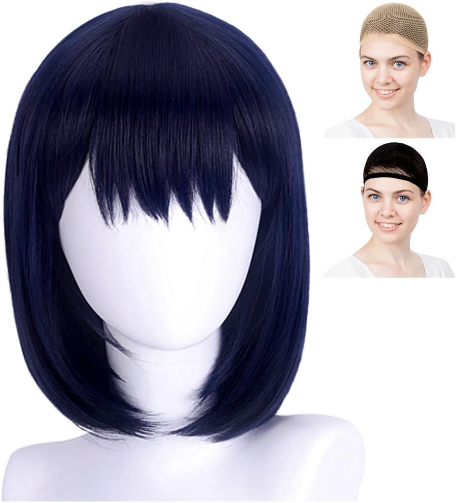 Caseeden Cosplay Wig, Summertime Renda, Mio Obune, Short, Navy, Navy Blue, Close to Black, White Melce Wig Net, Set of 2 image number 4