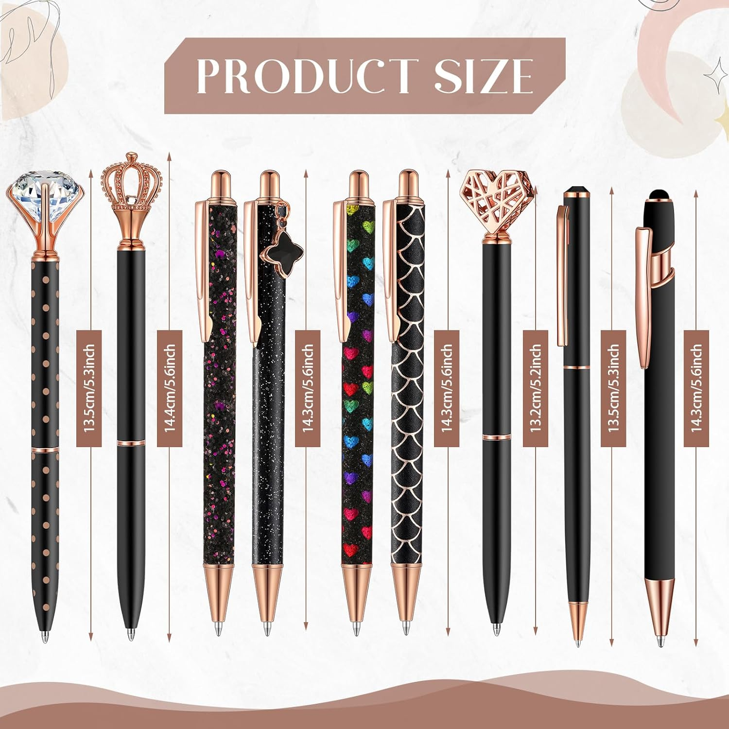 Janmini 9 Pcs Ballpoint Pens Set Metal Crystal Diamond Pen Liquid Sand Glitter for Journaling Black Ink Pretty Cute Fancy Gifts Women Girls School Wedding Office Desk Supplies (Black) - Brown image number 6