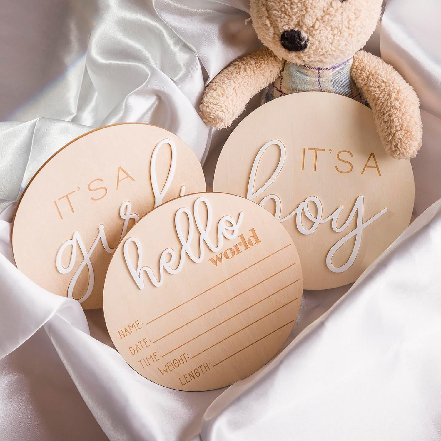 YHOLSDAS Its a Boy Its a Girl Wooden Sign & Hello World Sign, Baby Birth Announcement Sign, Gender Reveal Wooden Sign for Hospital, Birth Baby Name Plaques for Photo Props, Gender Reveal Decorations image number 1