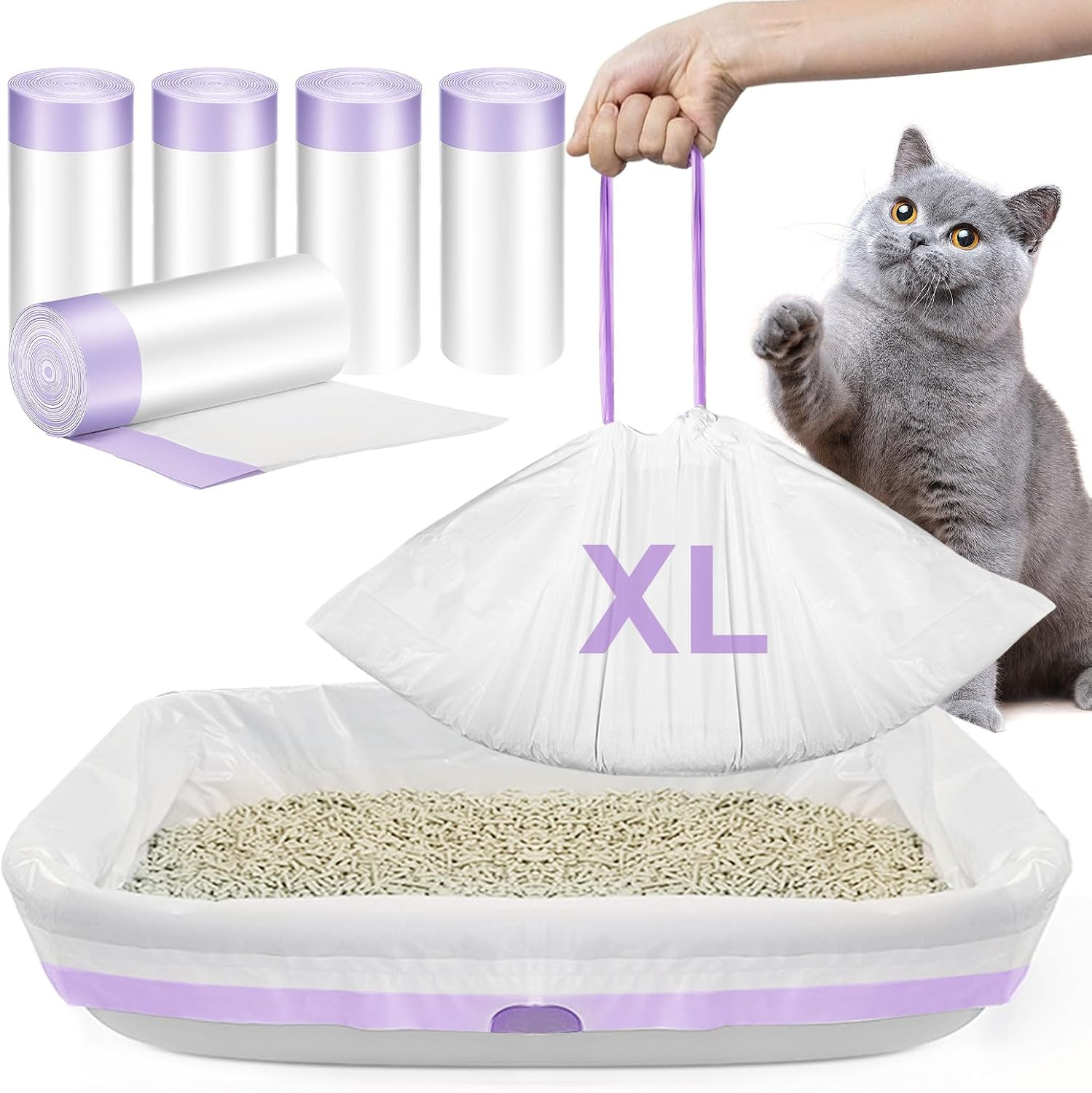 35 Pack Extra Large Cat Litter Tray Liner 41" X 18" Jumbo Cat Litter Box Liner Hygienic Disposable Litter Pan Liner Bags with Drawstring Kitty Litter Tray Waste Bags image number 3