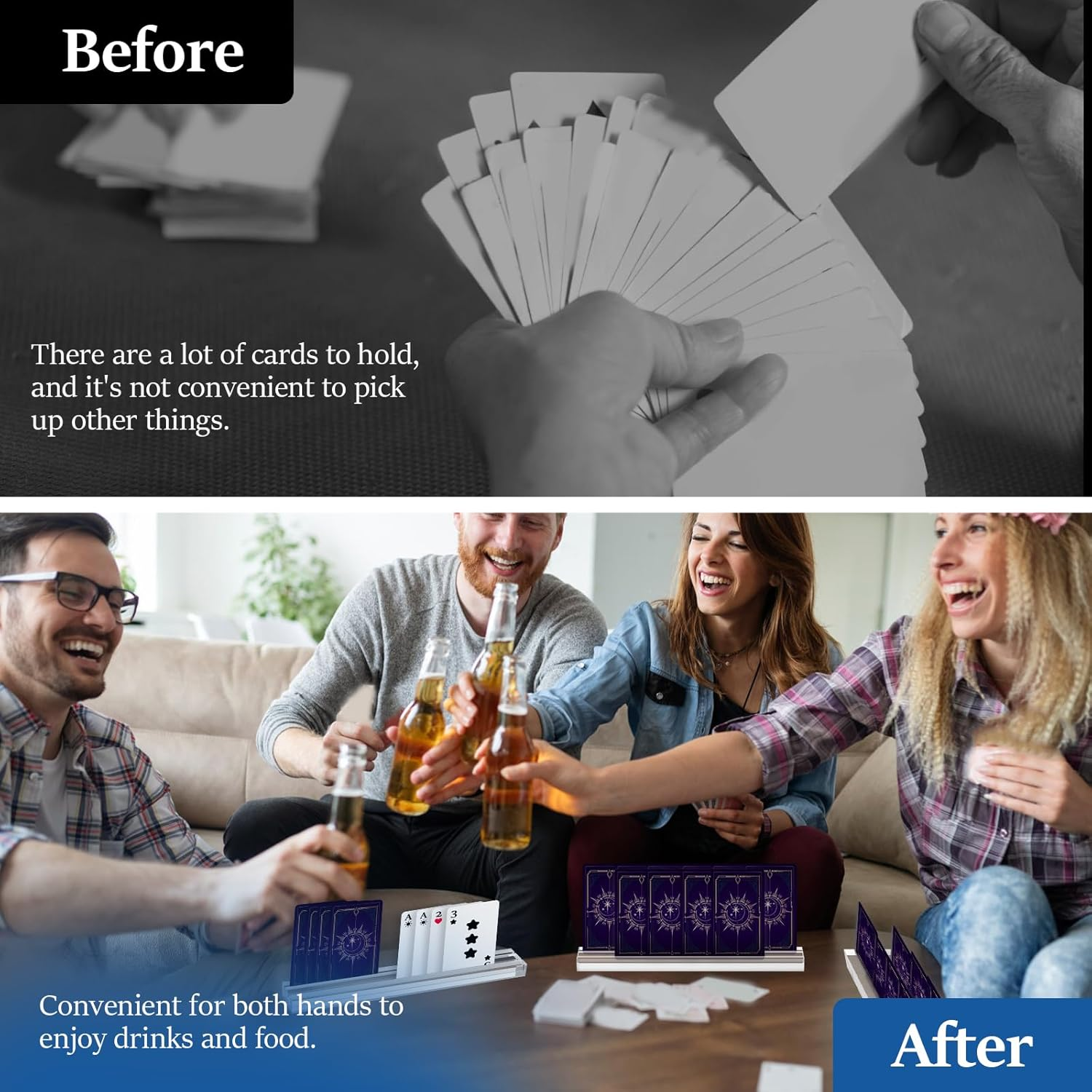 4Pcs Transparent Acrylic Playing Card Holder with Double Groove Base Versatile Game Cards Holder Easy to Clean Card Game Organizer for 4 Players Tabletop Use image number 2