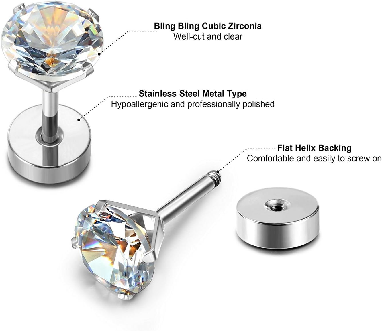 Jewelrieshop Assorted Sizes Wholesale Lot Stainless Steel Cubic Zirconia Barbell Cartilage Tragus Helix Stud Earring image number 2