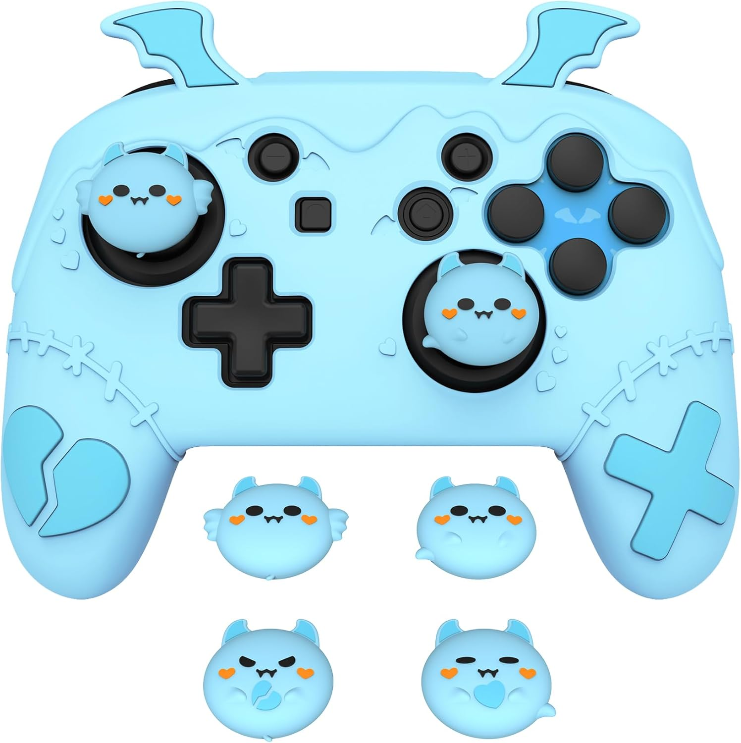 Playvital Gothic Imp Series Cute Silicone Case for Nintendo Switch Pro Controller with 4 Thumb Grip & 2 Sticker, Non-Slip Anti-Scratch Protective Silicone Skin Cover - Black