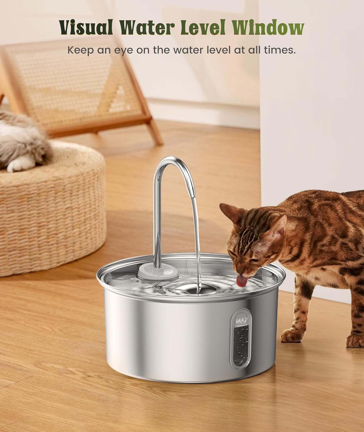 Pet Water Fountain Stainless Steel, 108Oz/3.2L Cat Fountain with Faucet Design, 6-Stage Filtration, Bpa-Free Ultra-Quiet Cat Water Fountain for Cats and Small Dogs image number 3