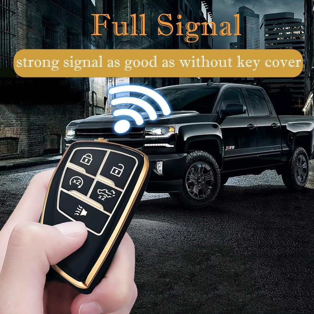 Key Fob Cover for Chevy GMC with Keychain, Silverado Sierra Tahoe Suburban Equinox Traverse Yukon Denali Terrain Buick Envision Premium Soft TPU Case (5 Buttons Purple) image number 4