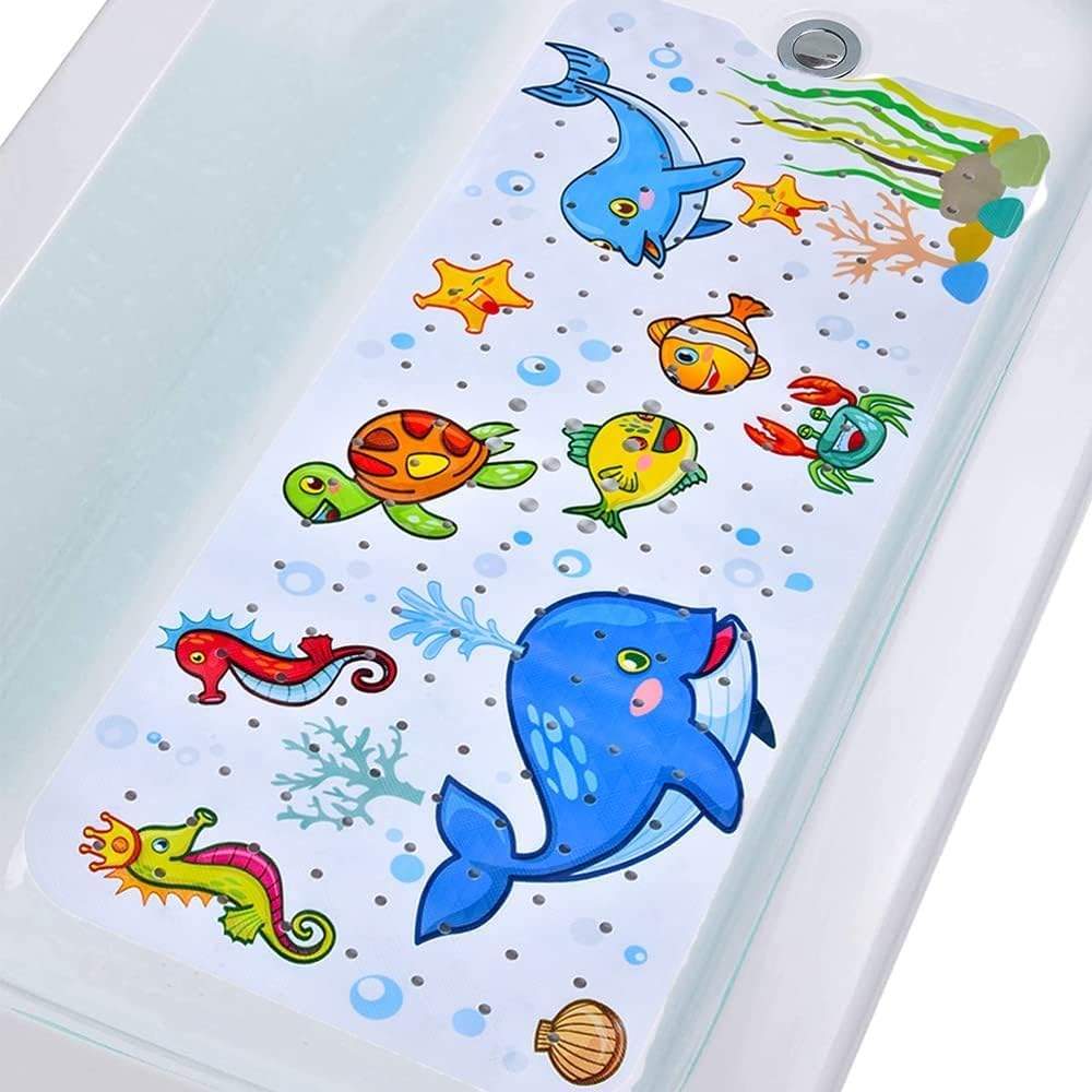 Fohouse Bath Mat for Tub for Kids Non Slip Baby Bathtub Mat Extra Long 40X16 Inch anti Slip Bathroom Toddler Shower Mat, Bath Mats with Suction Cups & Drain Holes, Machine Washable