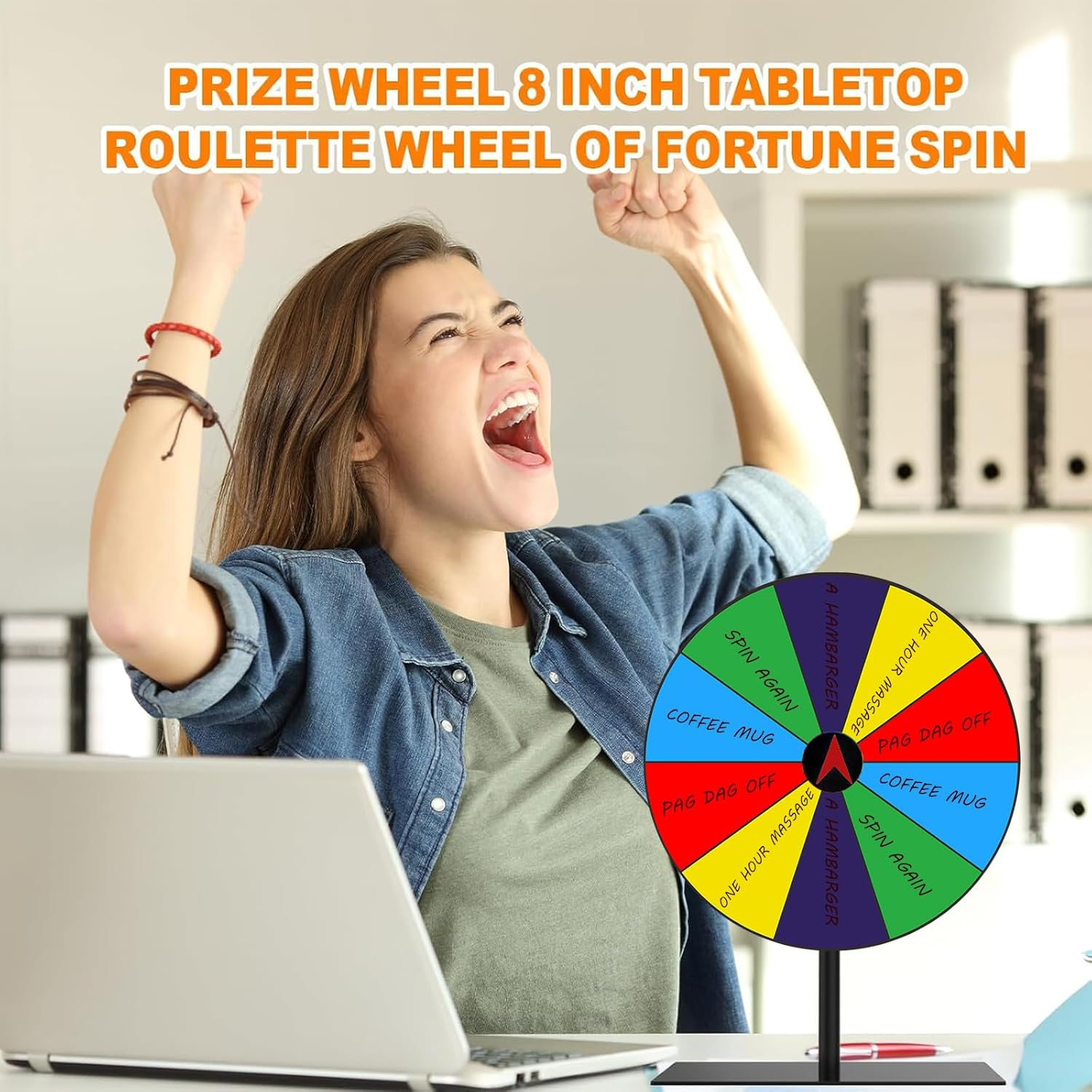 Prize Wheel 8 INCH Tabletop Roulette Wheel of Fortune Spin with Dry Erase Marker for Engaging Home Parties, Trade Show, Carnival Events,Party Birthday Wedding Housewarming
