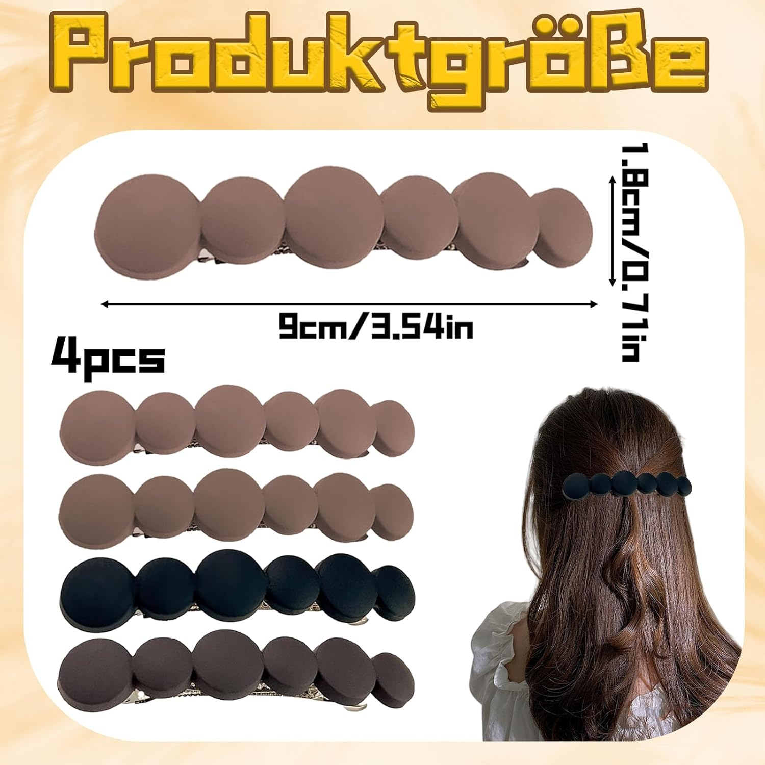 French Hair Pin, Women'S Hair Clips, Pack of 4 Hair Clips in Various Colours, Outdoor round Design, Non-Slip Girls Hair Clip, Small, Small Hair Clips for Girls and Women image number 4