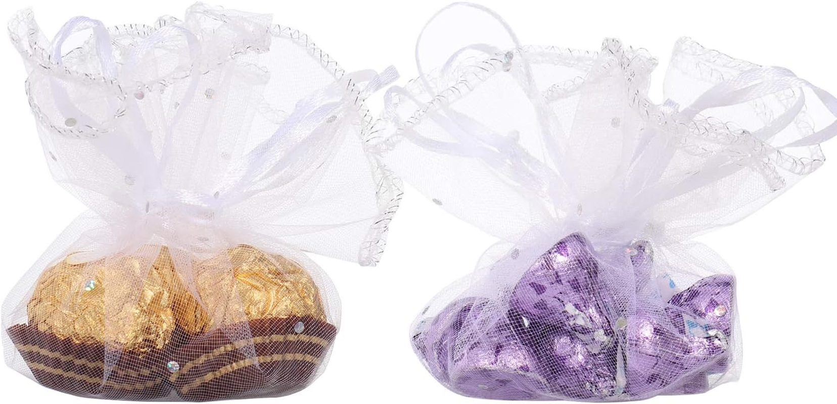 100Pcs White Organza Tulle Circles with Drawstring, 9.8 Inch round Organza Bags Jewelry Candy Pouch Christmas Wedding Party Favor Gift Bags image number 4