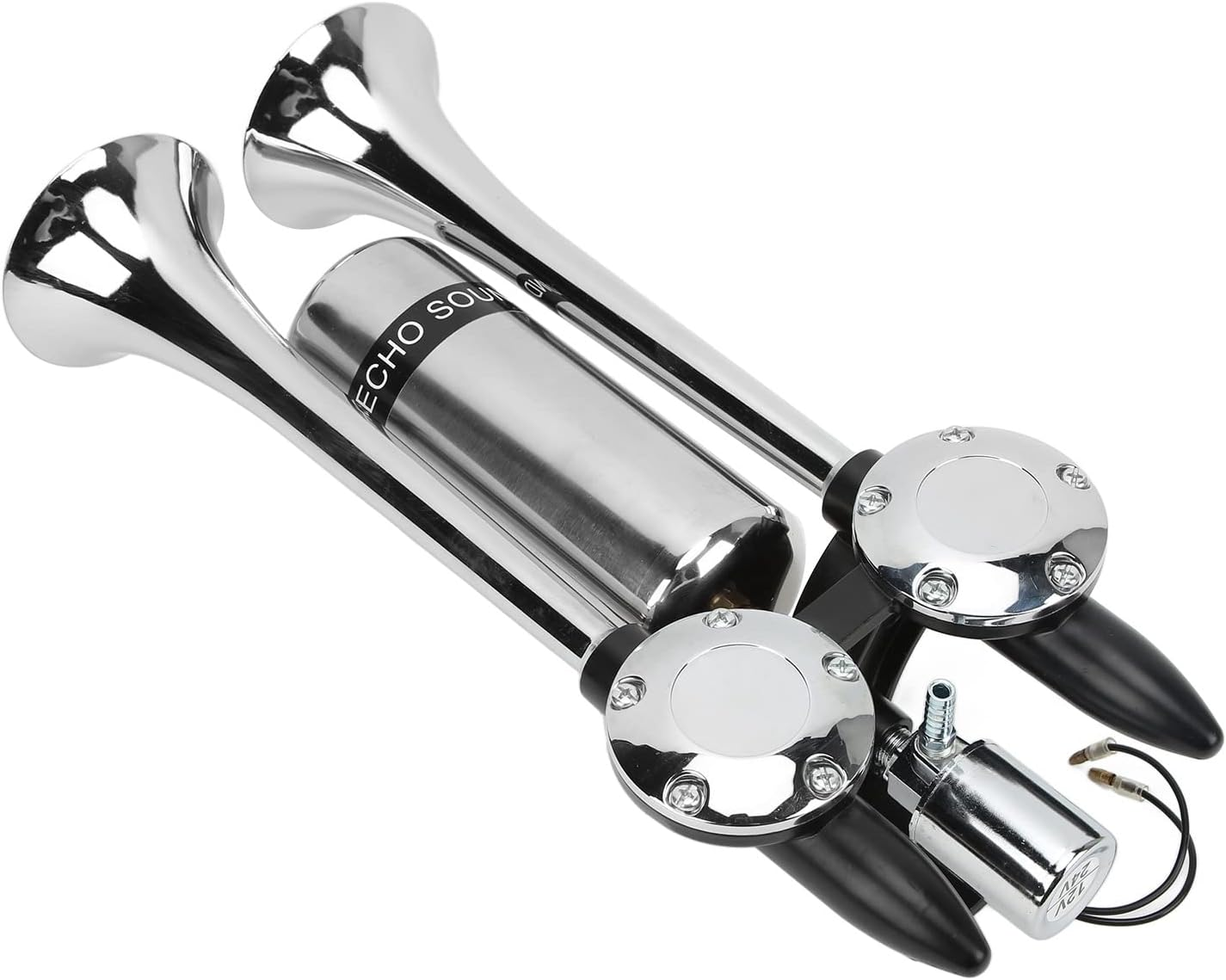 Air Horn, Dual Trumpet Super Loud 300Db Electric Horn Zinc Alloy 0.5Mpa-0.8Mpa Operating Air Pressure Easy to Install Air Train Horn Kit for 12V/24V Vehicles Car Truck Lorry Boat Van Train image number 1