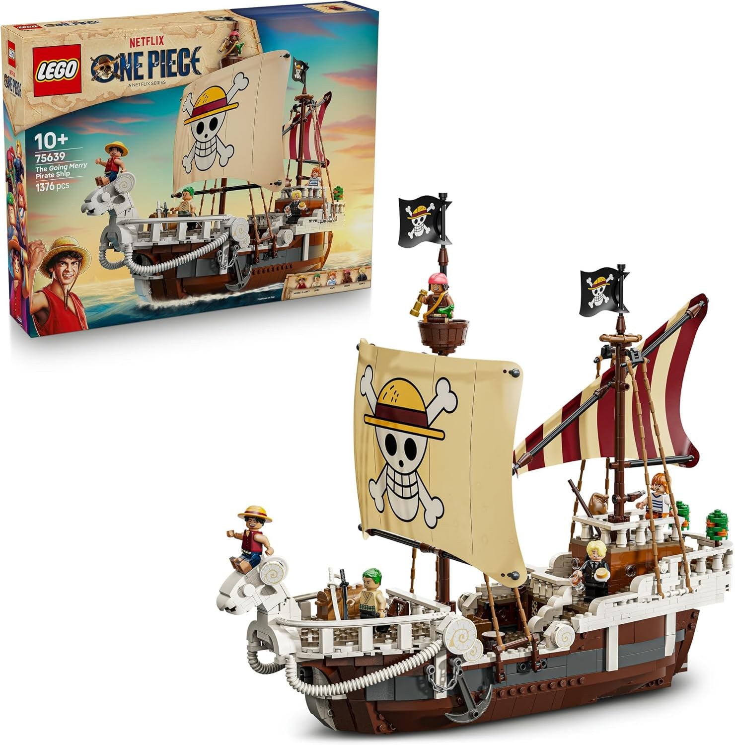 LEGO&reg; ONE Piece the Going Merry Pirate Ship 75639 Boat Set Building Toy with 5 Minifigures,Netflix Live Action Merch,Anime Decor Model Kit,Adventure Toy for Kids,Collectible Set for Boys and Girls