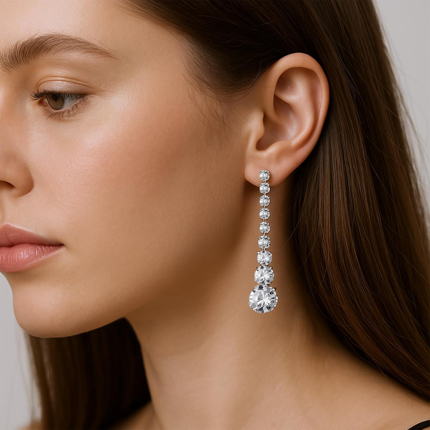 Crystal Jewelry Set for Women, Silver Bridal Jewelry Set Rhinestone Necklace, Bracelet and Earrings, Bridal Wedding Party Accessories image number 1