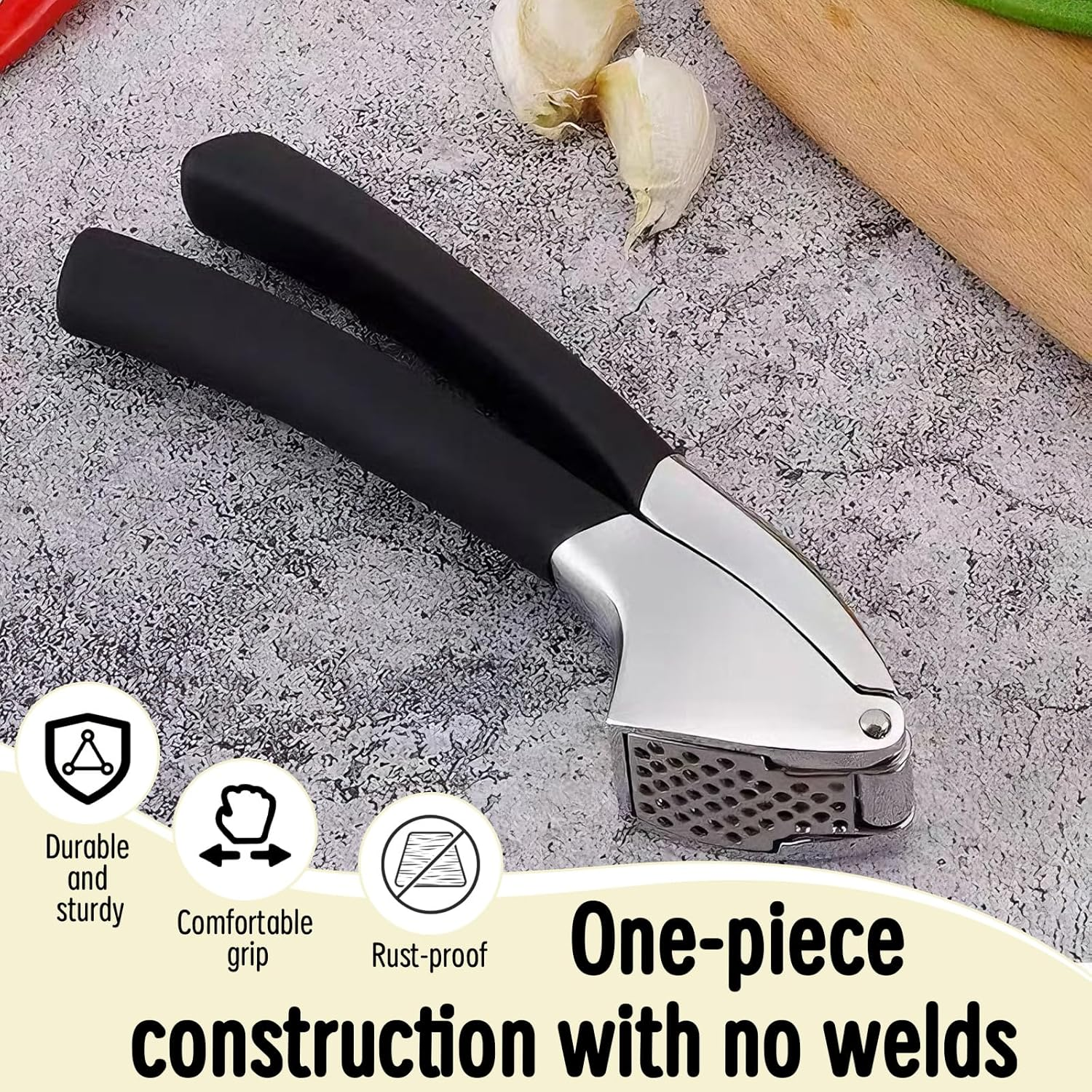 Professional Stainless Steel Garlic Press Set &ndash;Easy to Clean, Dishwasher Safe, Rust-Proof Design for Effortless Garlic Preparation