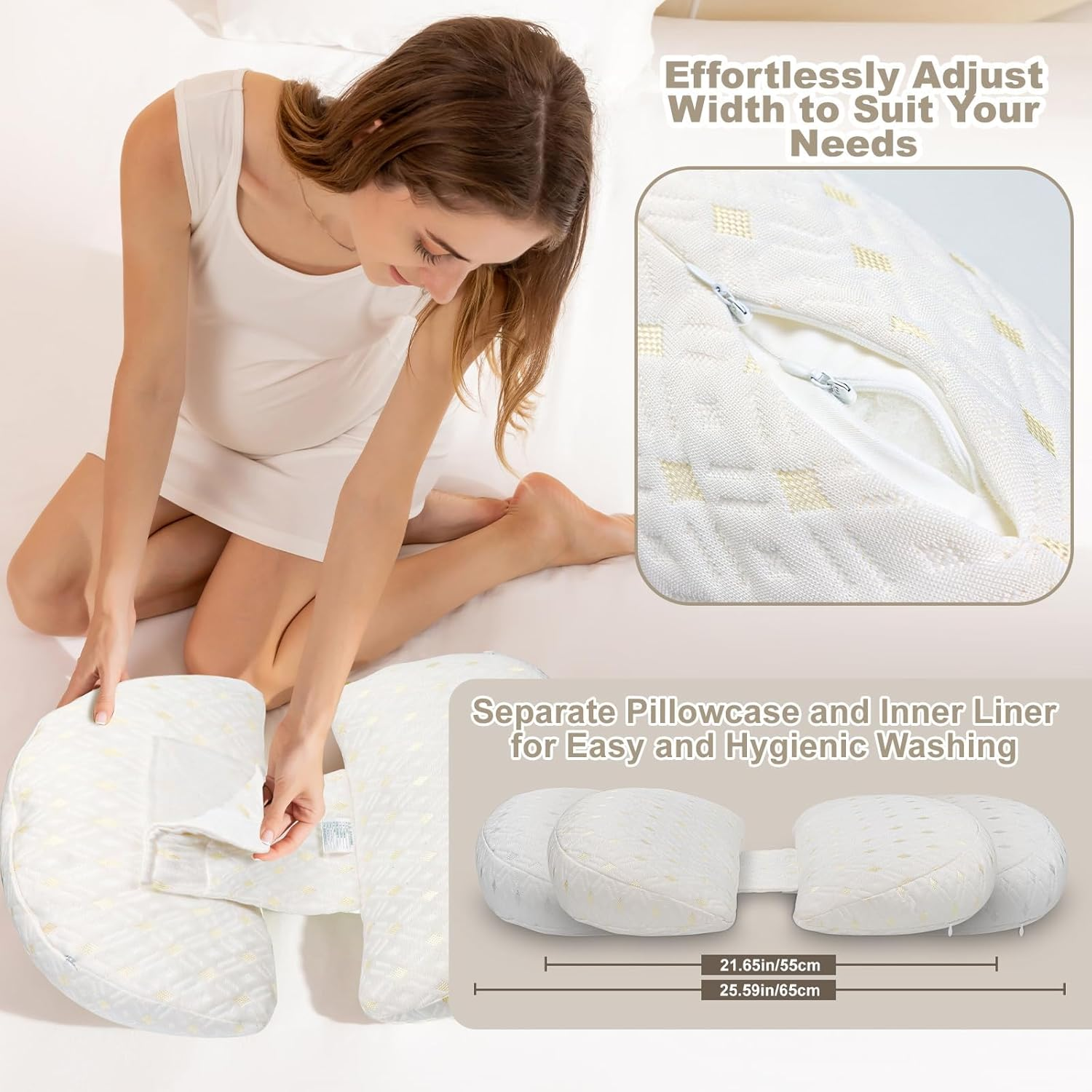 LEFAFA Pregnancy Pillows for Sleeping, Breathable Skin Friendly Maternity Pillow with Adjustable and Removable Cover, Support for Back, Legs, and Belly of Pregnant Women image number 2