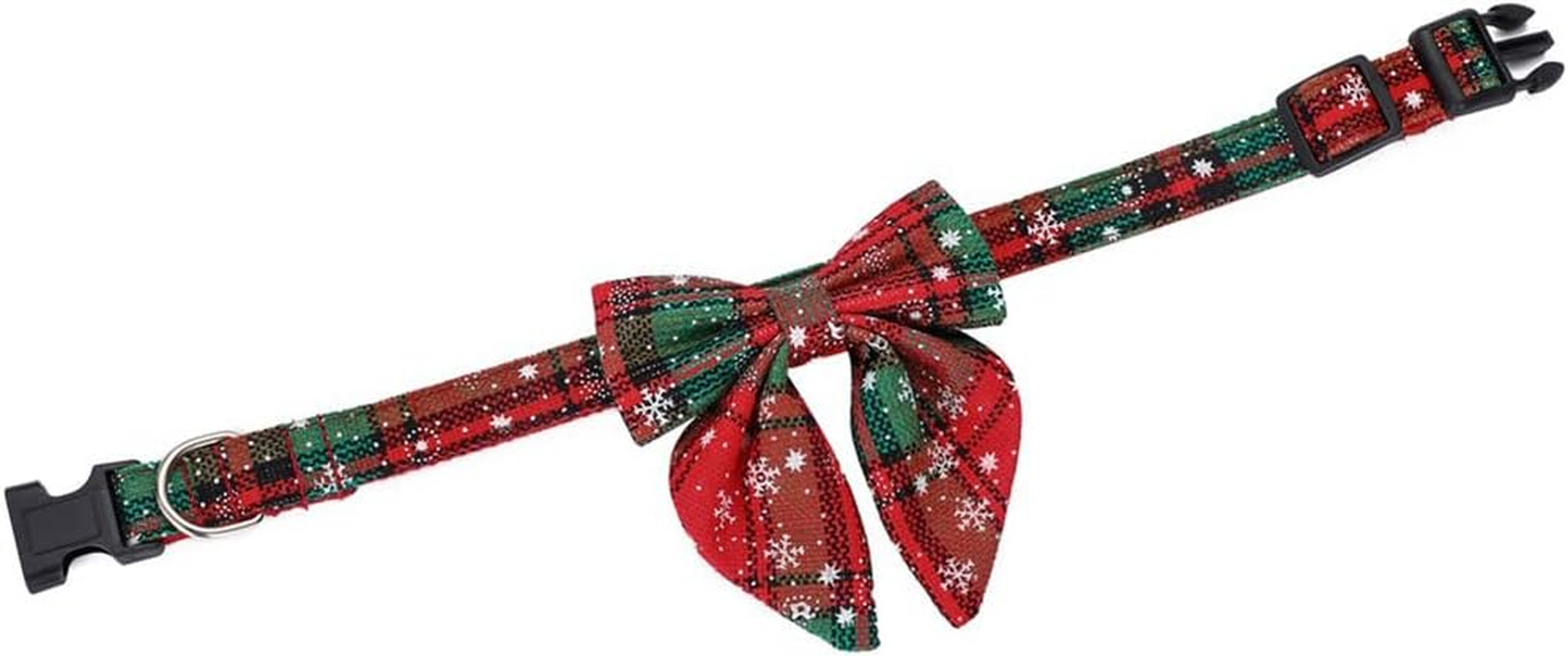 FUNAT Christmas Dog Collar with Bow Tie, Large Dog Pet Collar Dog Bowtie Big Swallowtail Knot, Classic Plaid Dog Christmas Collar with Buckle image number 1
