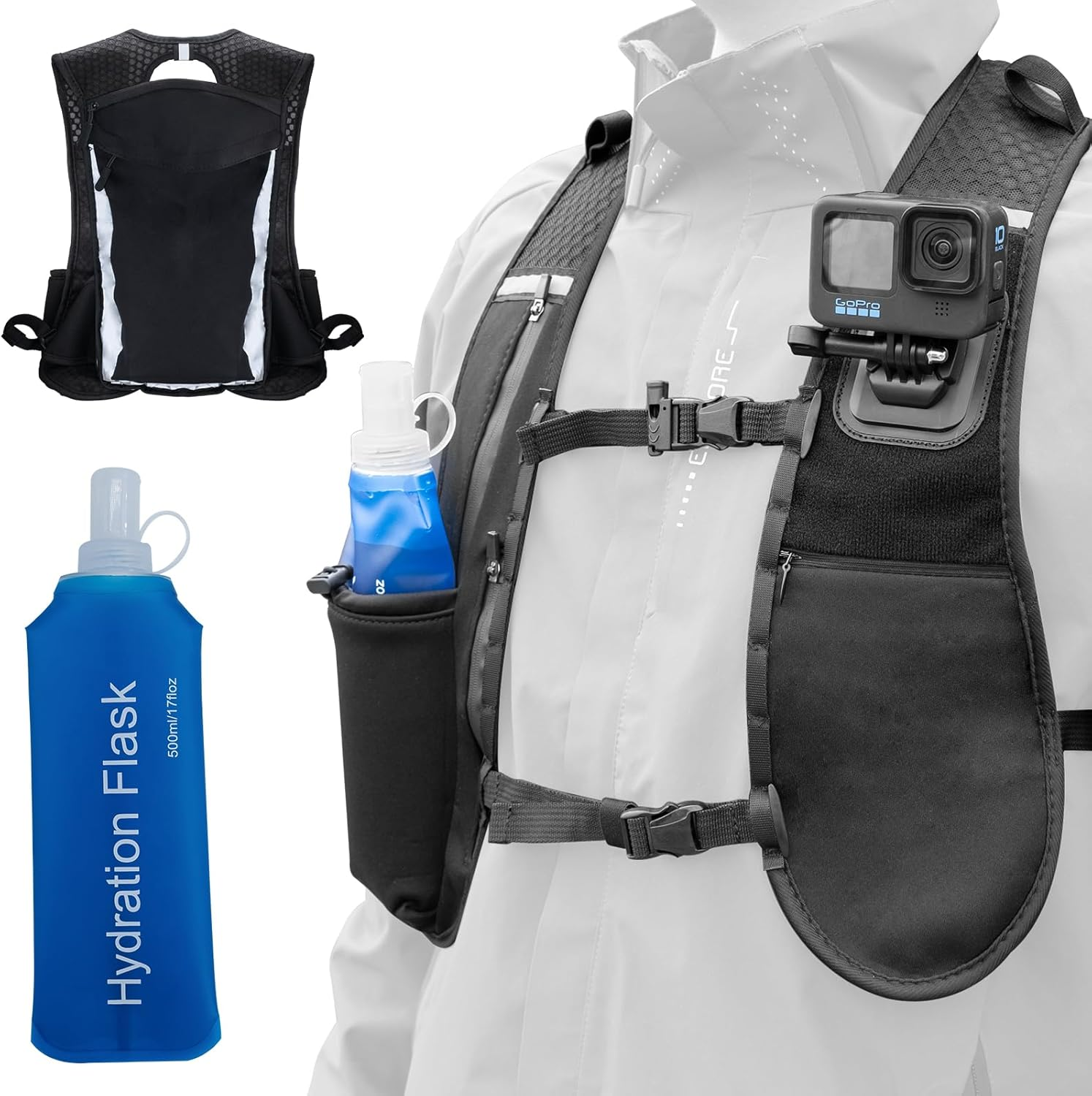 REYGEAK Running Hydration Vest Backpack with Magnetic Backpack Shoulder Strap Mount image number 2