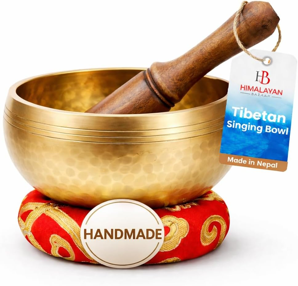 Tibetan Singing Bowl Set - Easy to Play for Beginners - Authentic Handcrafted Mindfulness Meditation Holistic Sound 7 Chakra Healing Gift by Himalayan Bazaar (3") image number 4