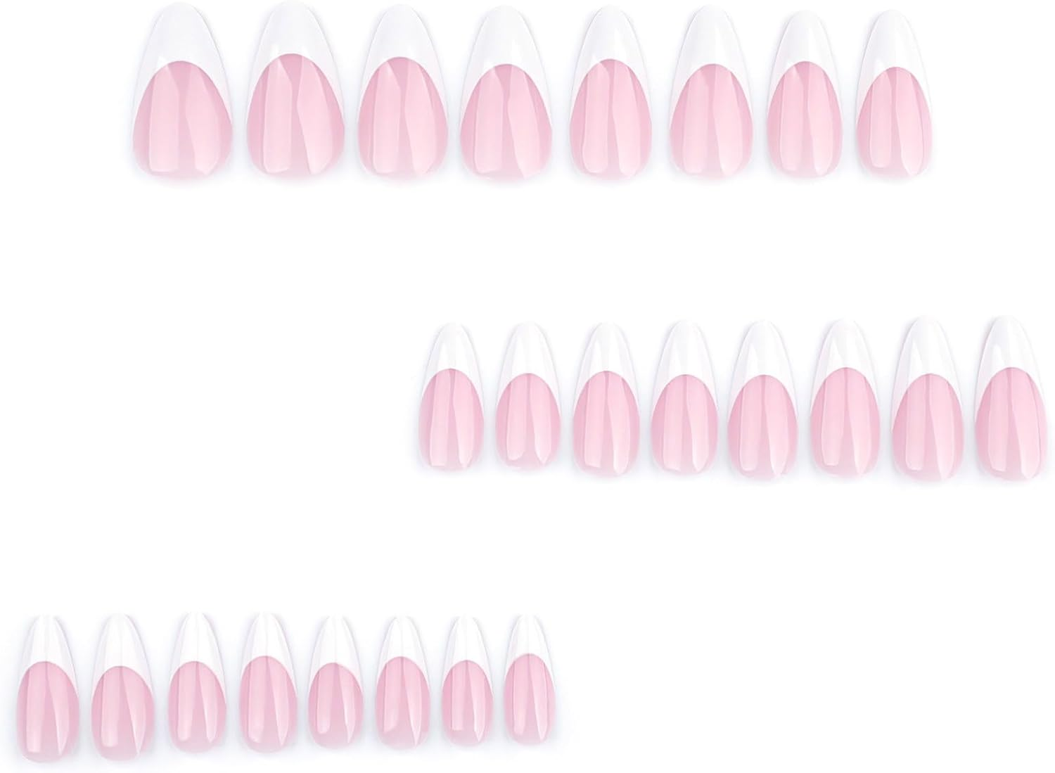 24 Shiny French Tips Faux Elegant Full Coverage Stick on Short Almond Acrylic