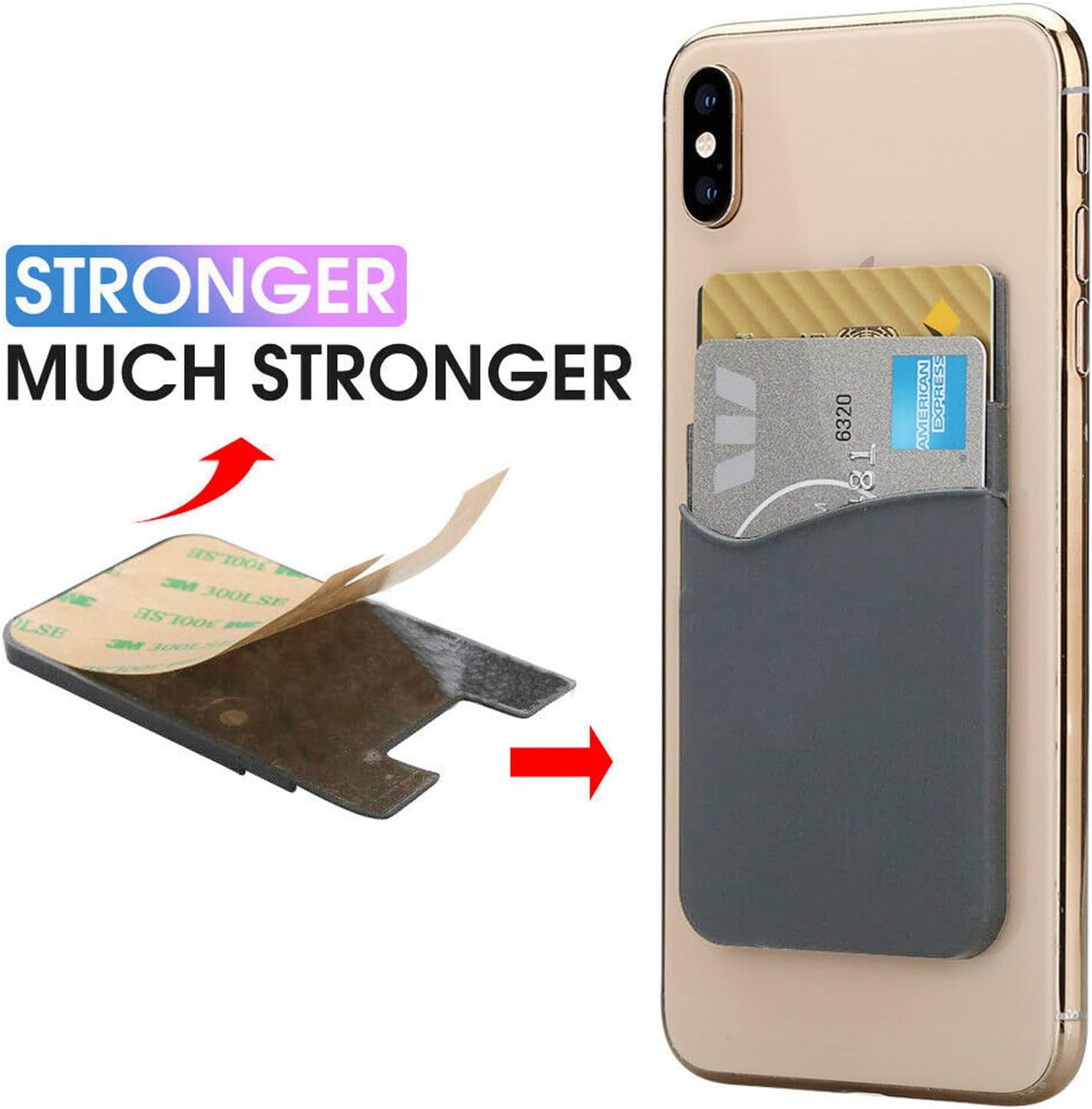 Adhesive Phone Card Holder Stick-On Phone Wallet ID Credit Card Holder Double Layers Pouch for Iphone Samsung Smartphones (Black)