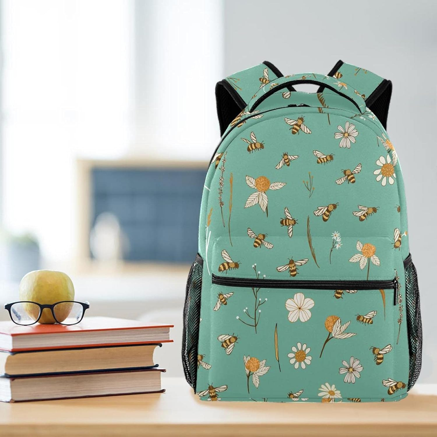 Bees and Flowers Pattern Backpack Students Shoulder Bags Travel Bag College School Tote Backpacks image number 2