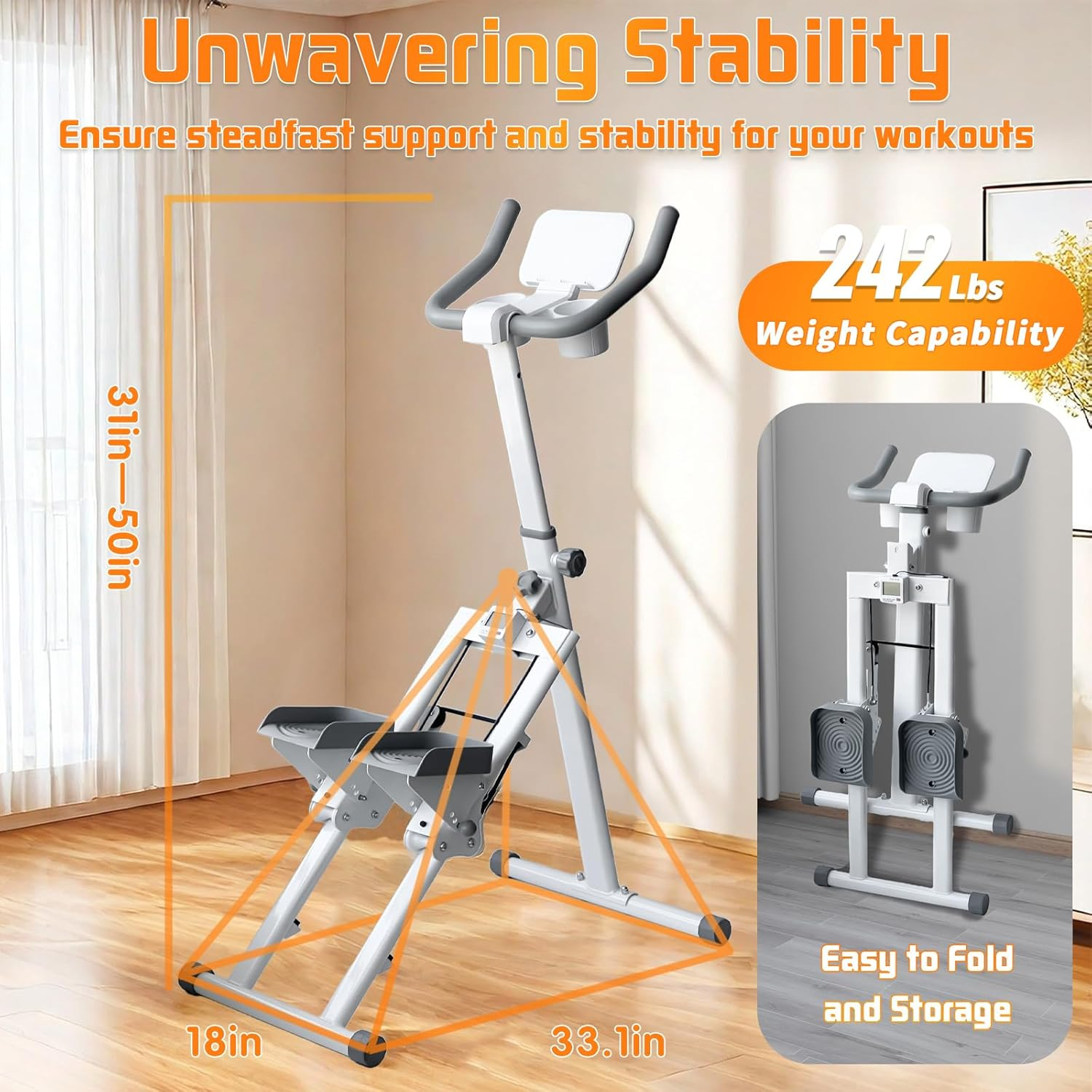 TOGIEEII Stair Stepper Folding Vertical Cardio Exercise Climber Stair-Master for Exercise at Home Full Body Workout Machine with Handlebar 242LBS Load with Adjustable Step Range Handlebar & Pedals image number 2