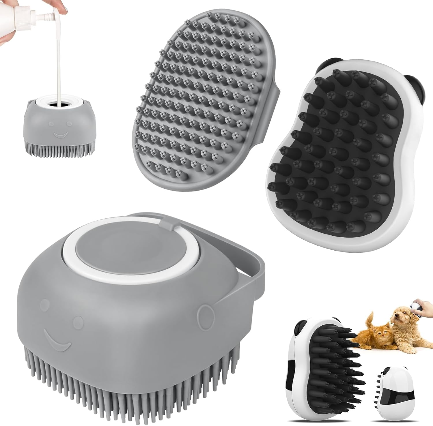 Comotech 3-In-1 Dog Grooming Brush | Adjustable Handle Shampoo Brush & Scrubber for Short & Long Haired Dogs & Cats (Blue Blue White)