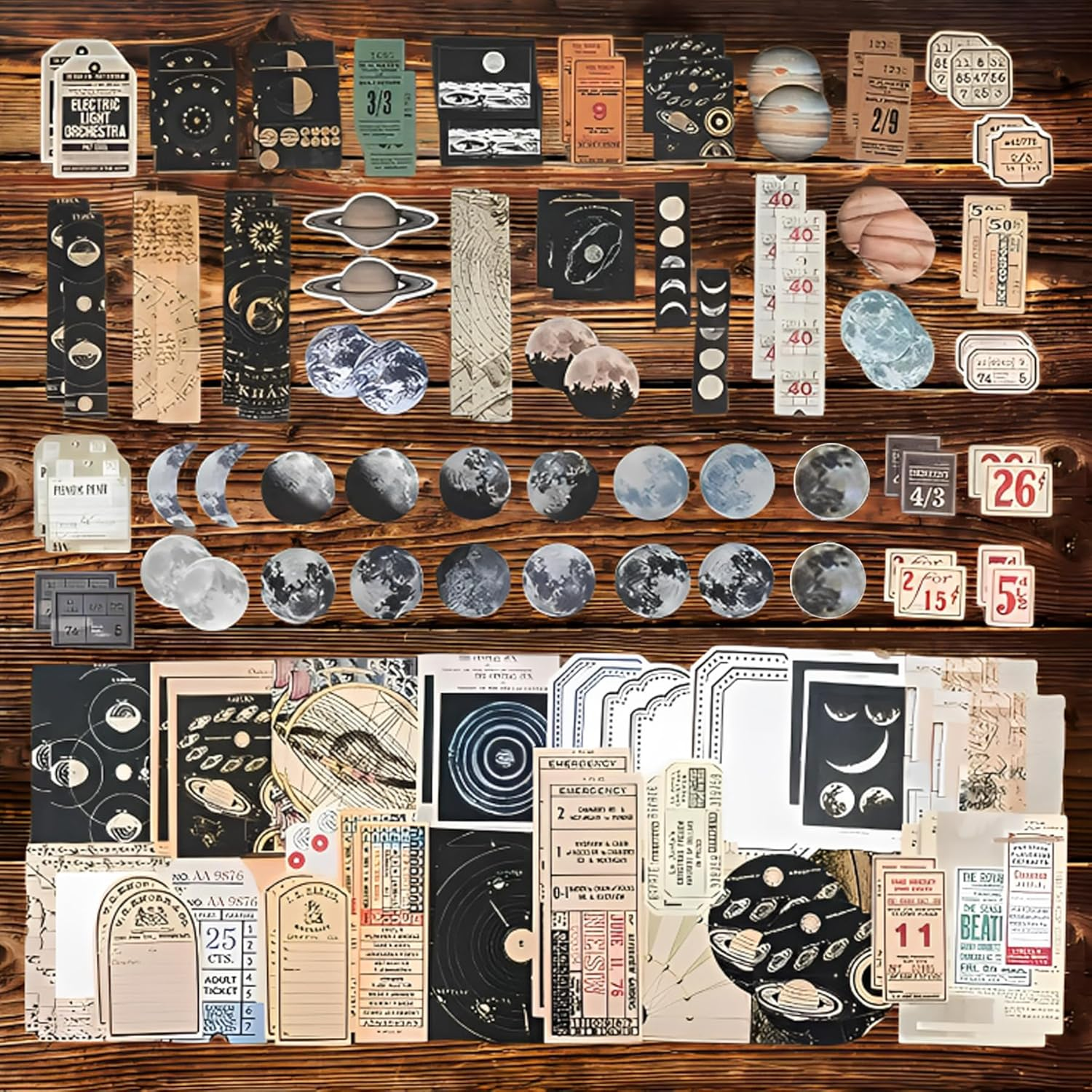 AUXIN 200 Pcs Vintage Scrapbook Supplies Pack for Art Junk Journal Planners Journaling Bullet, Artistic Celestial Notebook Collage Album Aesthetic Picture Supplies DIY Paper Stickers Craft Kits