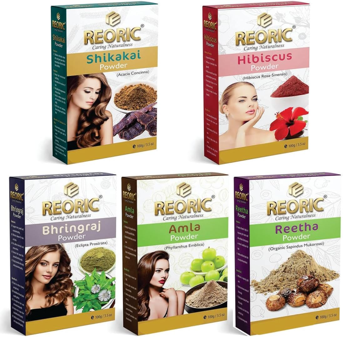 Reoric Amla Reetha Shikakai Bhringraj Hibiscus Powder(500G, Pack of 5) |Soap Nuts for Hair |Indian Gooseberry Powder |Acacia Concinna |Aritha Powder, Separate Pack image number 4