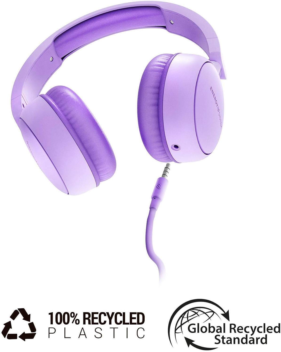 Energy Sistem Urbantune Wired Headphones - 100% Recycled Plastic - Detachable Cable - Microphone - Voice Assistant - Purple image number 1