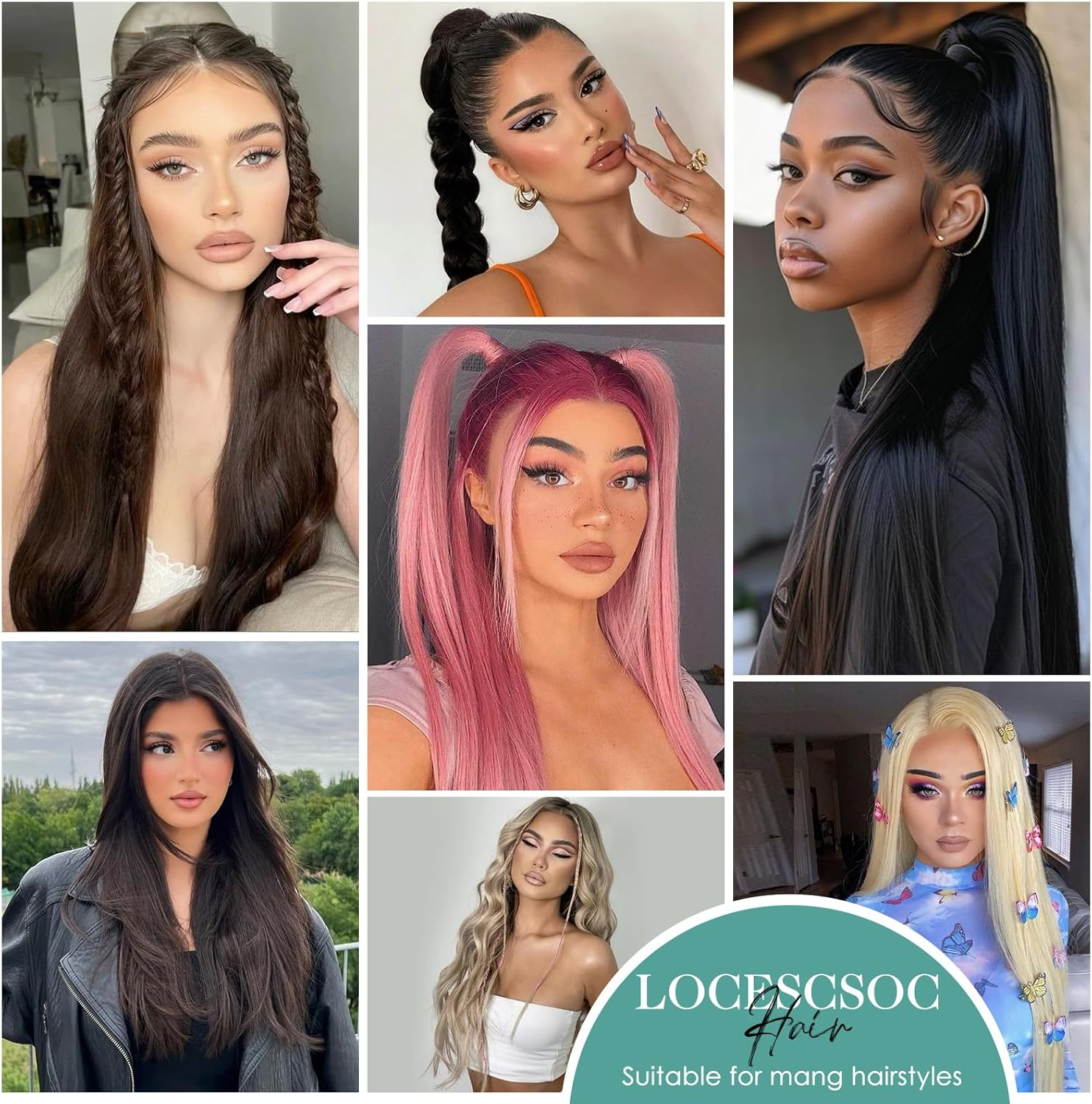 Locescsoc 28 Inch Straight Hair Extensions 150 G 3 Packs Bone Straight Braiding Hair, Soft Synthetic Bundles Crochet Braids Hair Bundles for Braiding (Pink1#, 28 Inch 3 Packs)