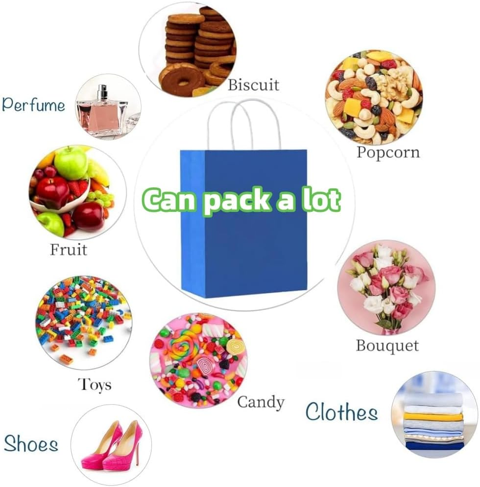 HIDOSNG 60 Pcs Paper Bags with Handles,15 * 8 * 21Cm Kraft Paper Bag for Wedding Party Favor,Shopping Lunch, Halloween Trick-Or-Treat(Dark Blue) image number 2