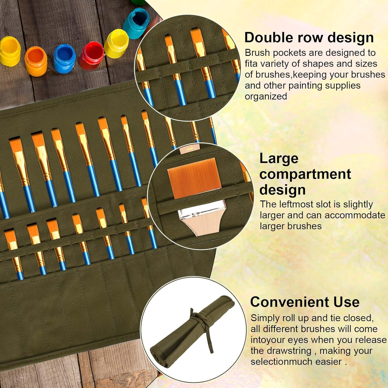 Roll up Paint Brush Holder 30 Slots, Canvas Pouch, Paint Brush Storage, Artist, Makeup, Acrylic Oil Watercolor Gouache image number 4