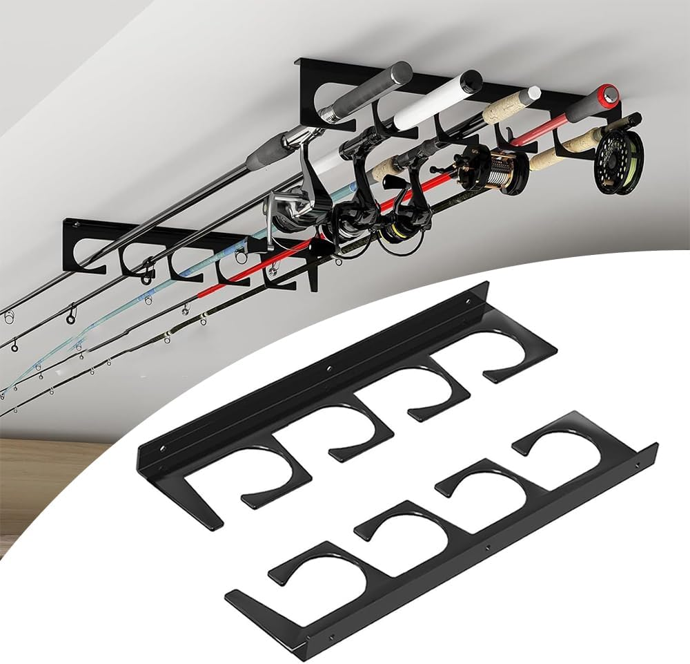 Horizontal Fishing Rod,4 Pack Fishing Rod Holder,Wall Mounted Brackets,Fishing Pole Display Stand,Hanging Storage Rack, for Garage,Wall, Ceiling image number 5