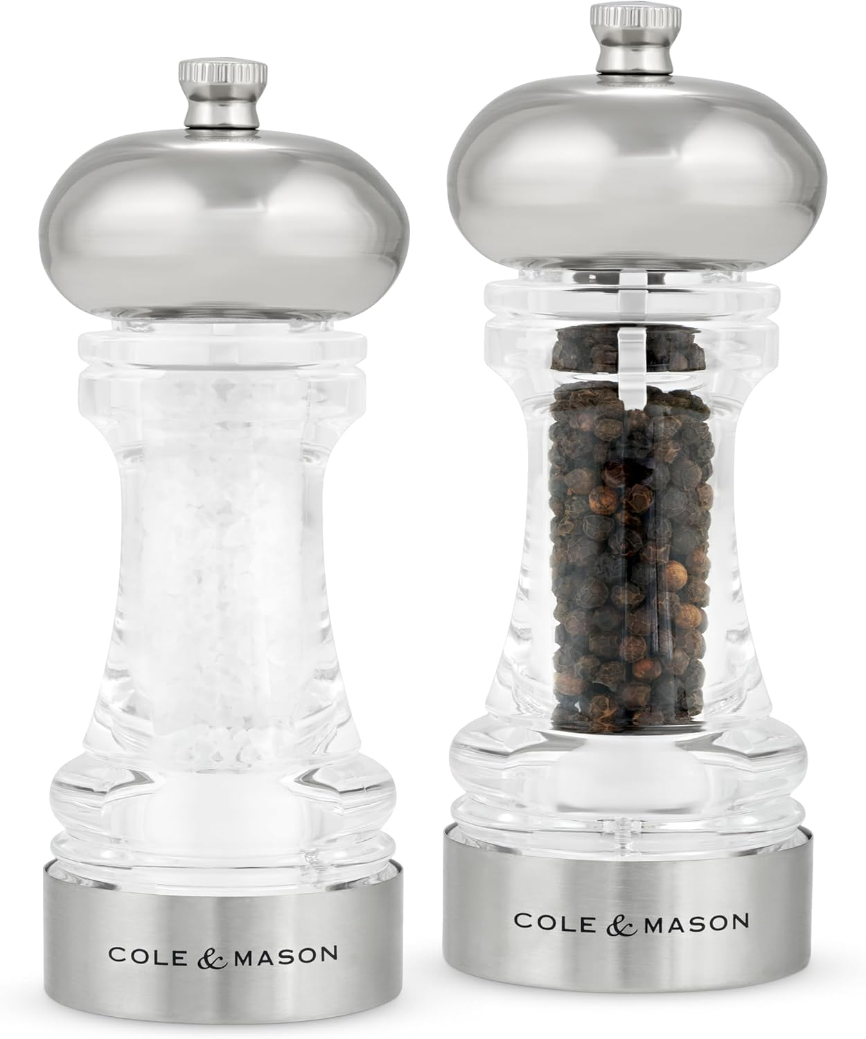 Cole & Mason Clovelly Gift Set Salt and Pepper Mill Set 14.9Cm &ndash; Stylish Acrylic & Wood Mills with Diamond-Sharp Ceramic Mechanism | Adjustable from Fine to Coarse, Pre-Filled for Convenience image number 1