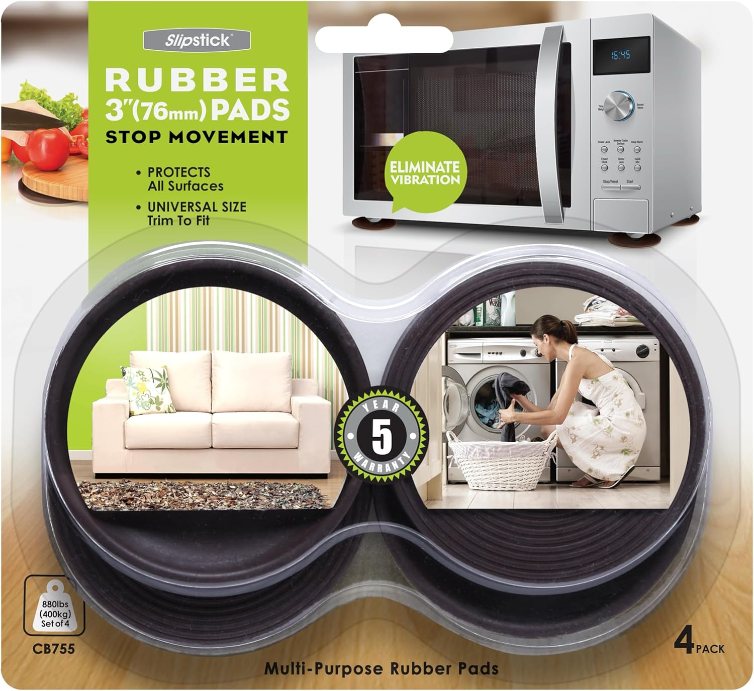 Slipstick Cb765 Square Non Slip Rubber Pads, 75Mm Square, Chocolate (Set of 4) image number 2