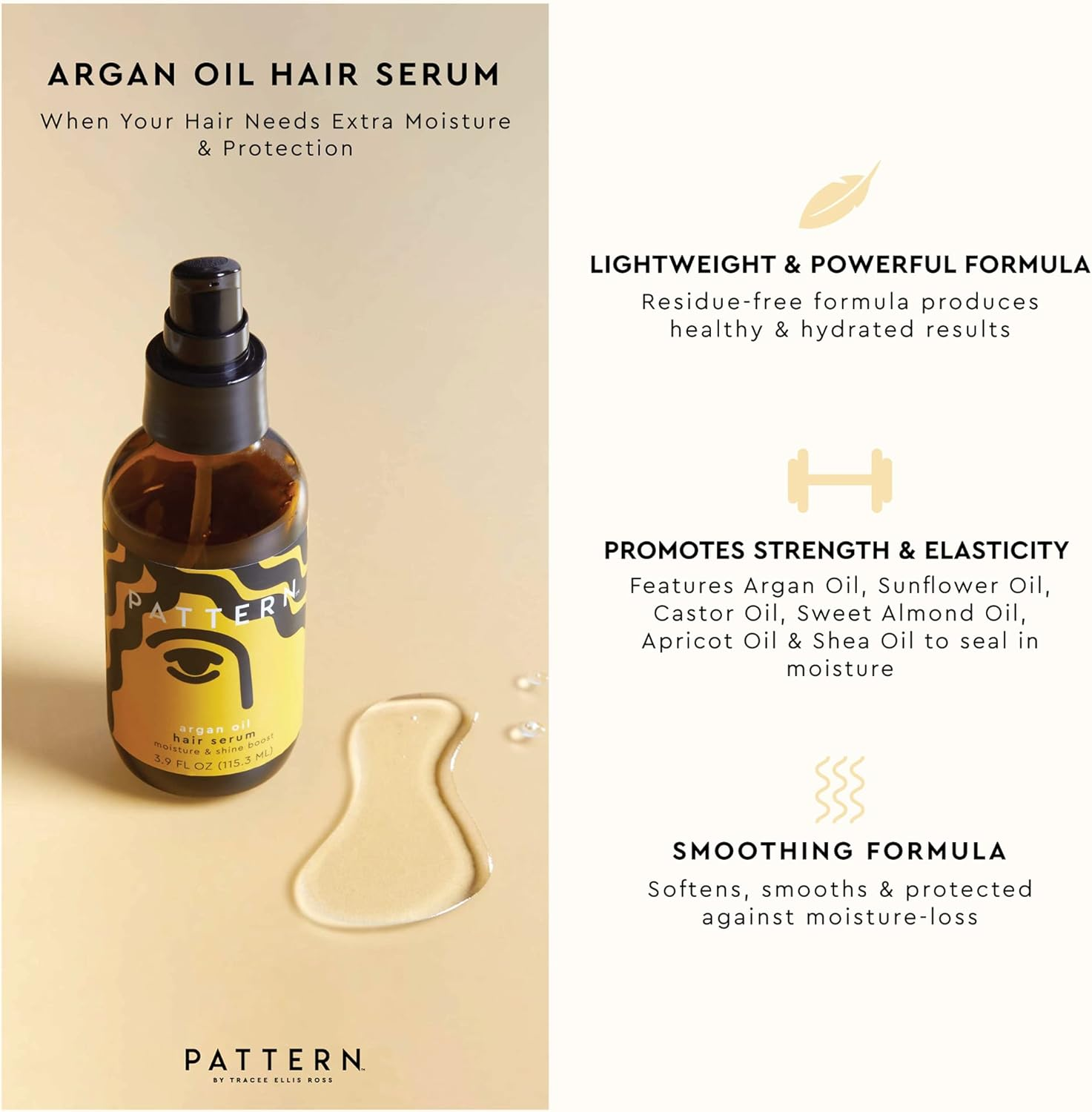 Pattern Argan Oil Hair Serum 120Ml - Treatment for Moisture and Shine Boost, Stay Soft, Smooth & Protected against Moisture-Loss - Hair Serum for Curly Hair image number 5