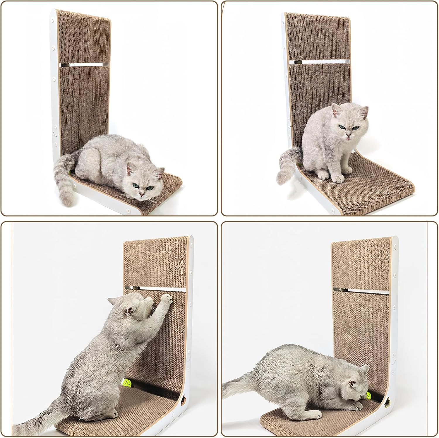Cat Scratcher, Vertical Cat Scratching Board, 23.6 Inch/60 Cm L-Shape Cat Scratch Pads, Wall-Mount Cat Scratchers for Indoor Cats, with Built-In Catnip Toy Balls, Suitable for Large and Small Cats image number 6