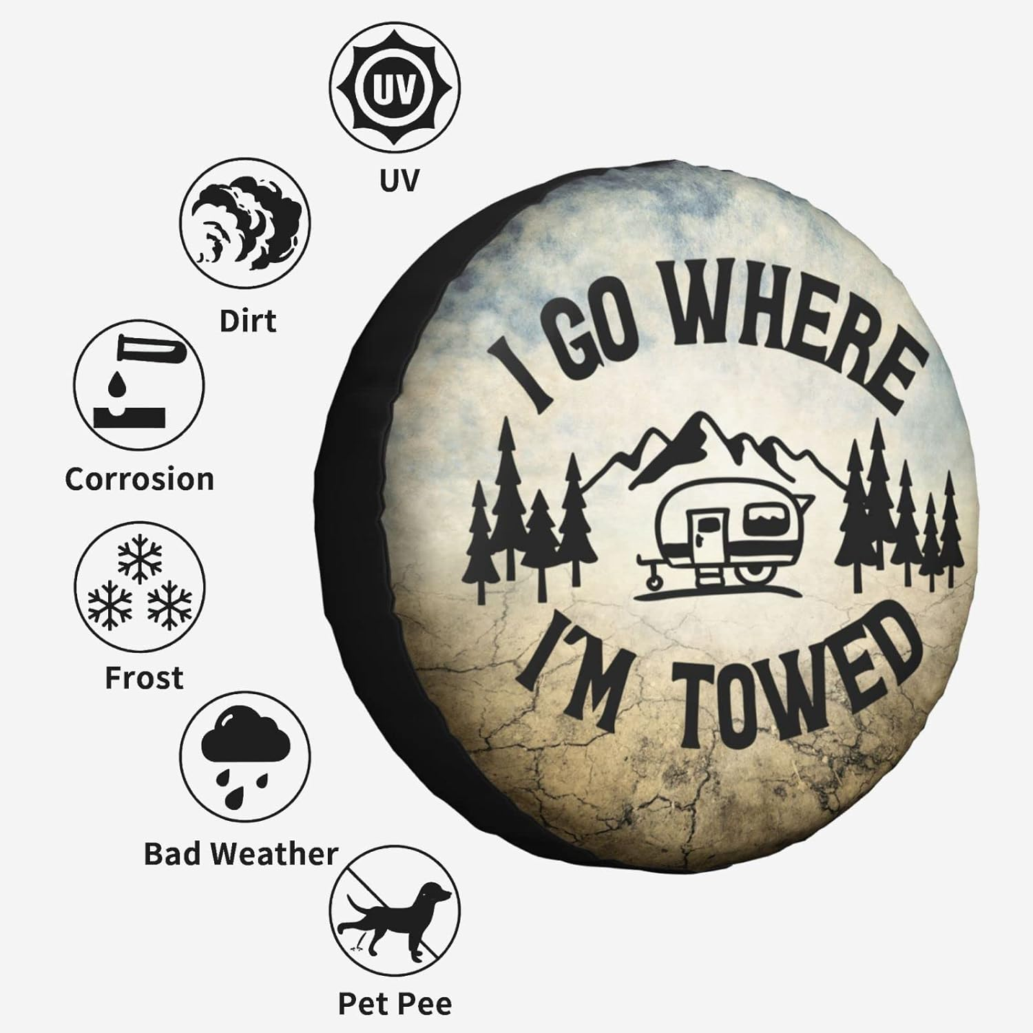 Spare Tire Cover I Go Where I'M Towed Wheel Tire Cover Waterproof Sun Protection Universal Fit for Trailers Rv SUV Truck Camper Travel 15 Inch image number 4