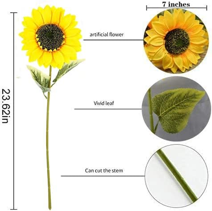 Paras Artificial Silk Sunflowers 6 Pcs Long Stem Fake Sunflowers Bouquet Large Sunflowers Decor for Home Hotel Office Wedding Party Garden image number 3