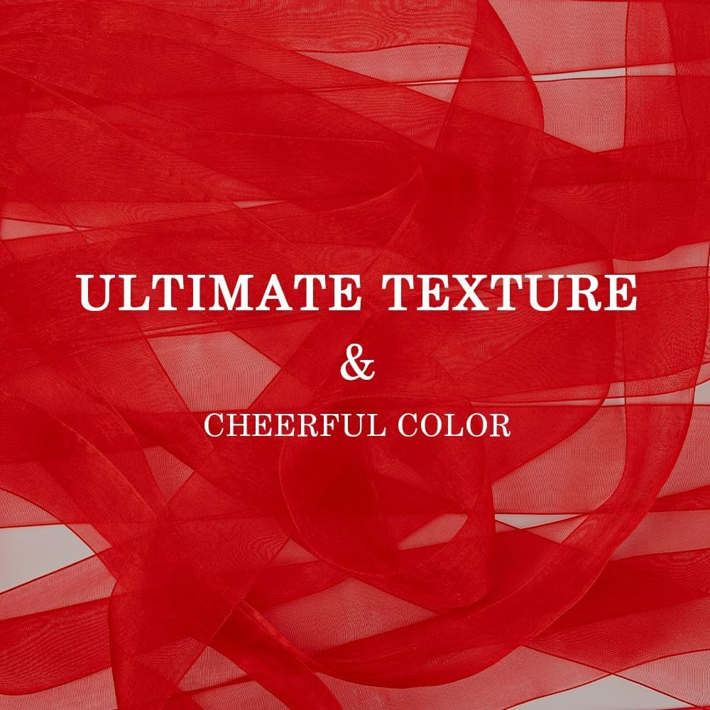 Red Organza Ribbon Thick 25Mm 50 Yards Ribbons for Gift Wrapping Crafting Chiffon Wide Matilda Red Ribbon for Flower Bouquet Bow Hair Birthday Weeding Car Cake Decoration Mothers Day Gift Christmas image number 3