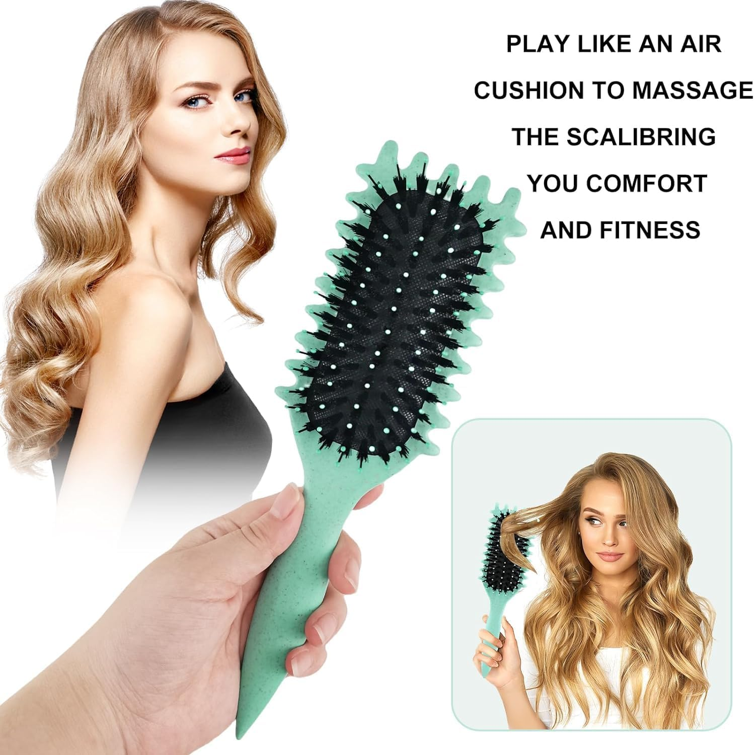 Curling Bounce Brush, Multifunctional Curling Brush, Bounce Curl Define Styling Brush, Green Curl Definition Brush, Curly Hair Comb Brush image number 1