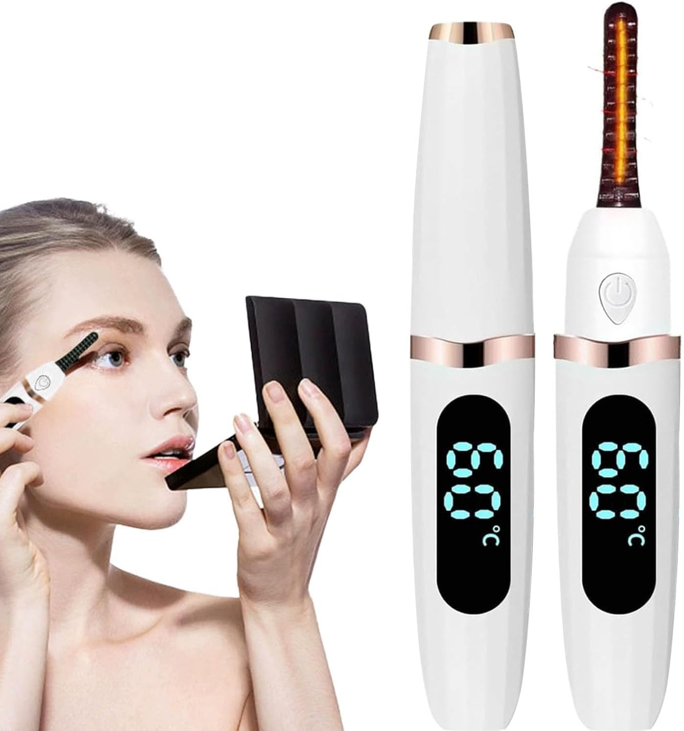 Heated Eyelash Curler, Electric Eyelash Curler with Comb 3 Temperature Settings for Achieving Natural Curl and Long-Lasting Lashes, Makeup Tool for Women, White
