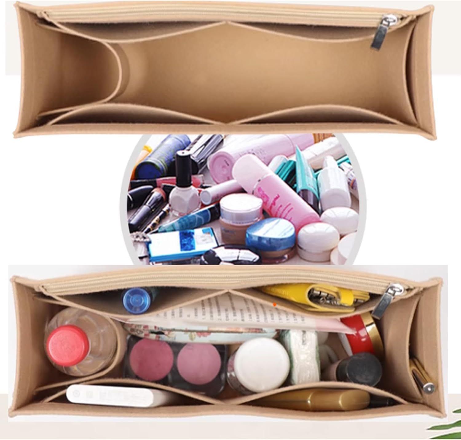 Lckaey Purse Organizer for Chloe Woody Tote Bag Insert Large Medium Small Wallet Felt Organizer 1015Beige-L image number 5