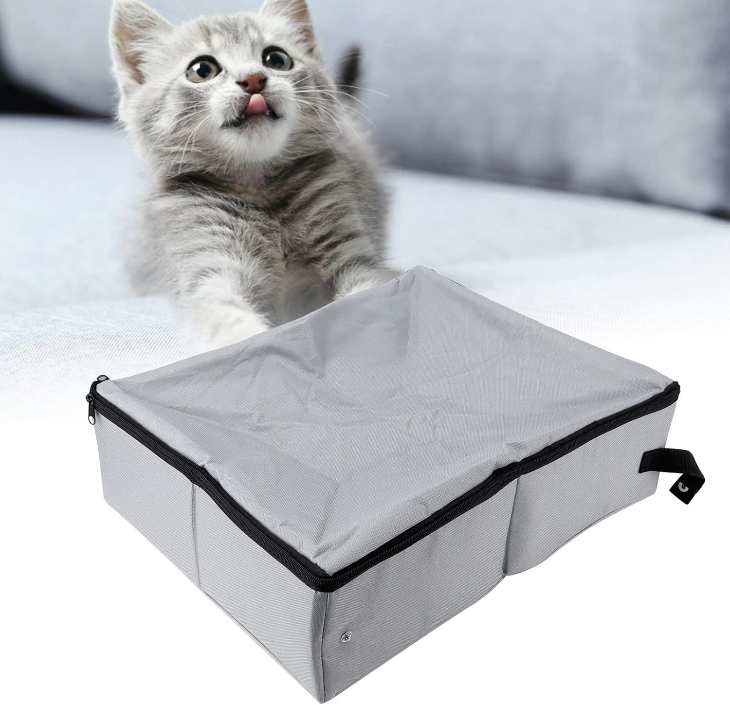 Cat Travel Litter Box, Portable Cat Litter Box anti Leakage Sturdy Lightweight Easy to Clean Cat Bowl, Collapsible Car Cat Litter Box with Lid for outside Easy to Carry(S)