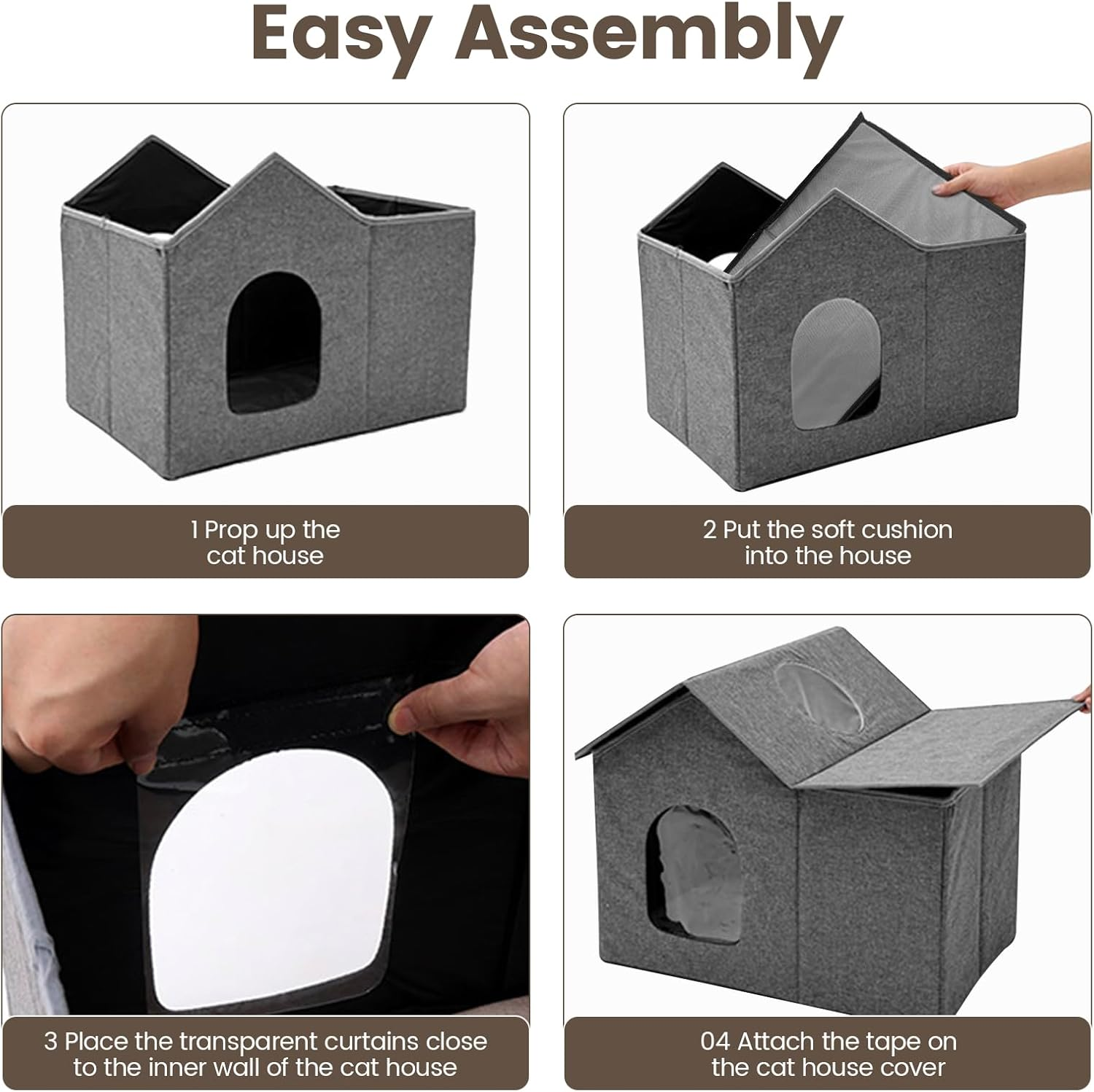 Homegroove Outdoor Cat House Waterproof, Insulated Cat Houses for Outdoor Cats with Removable Soft Mat, Collapsible Feral Cat Shelter for Multiple Cats, Easy to Assemble image number 2