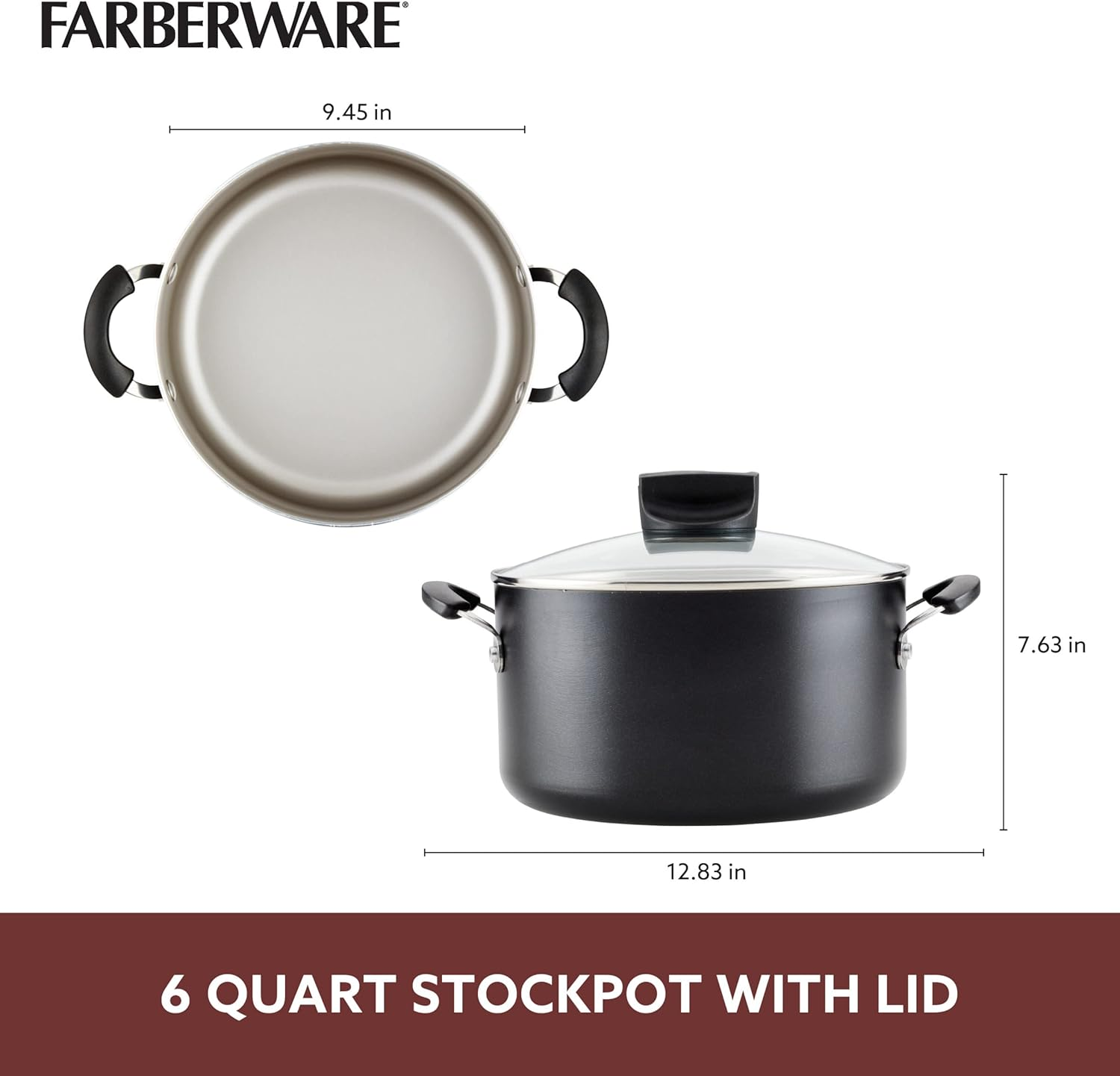 Farberware Smart Control Nonstick Stock Pot/Stockpot with Lid, 6 Quart, Black image number 2