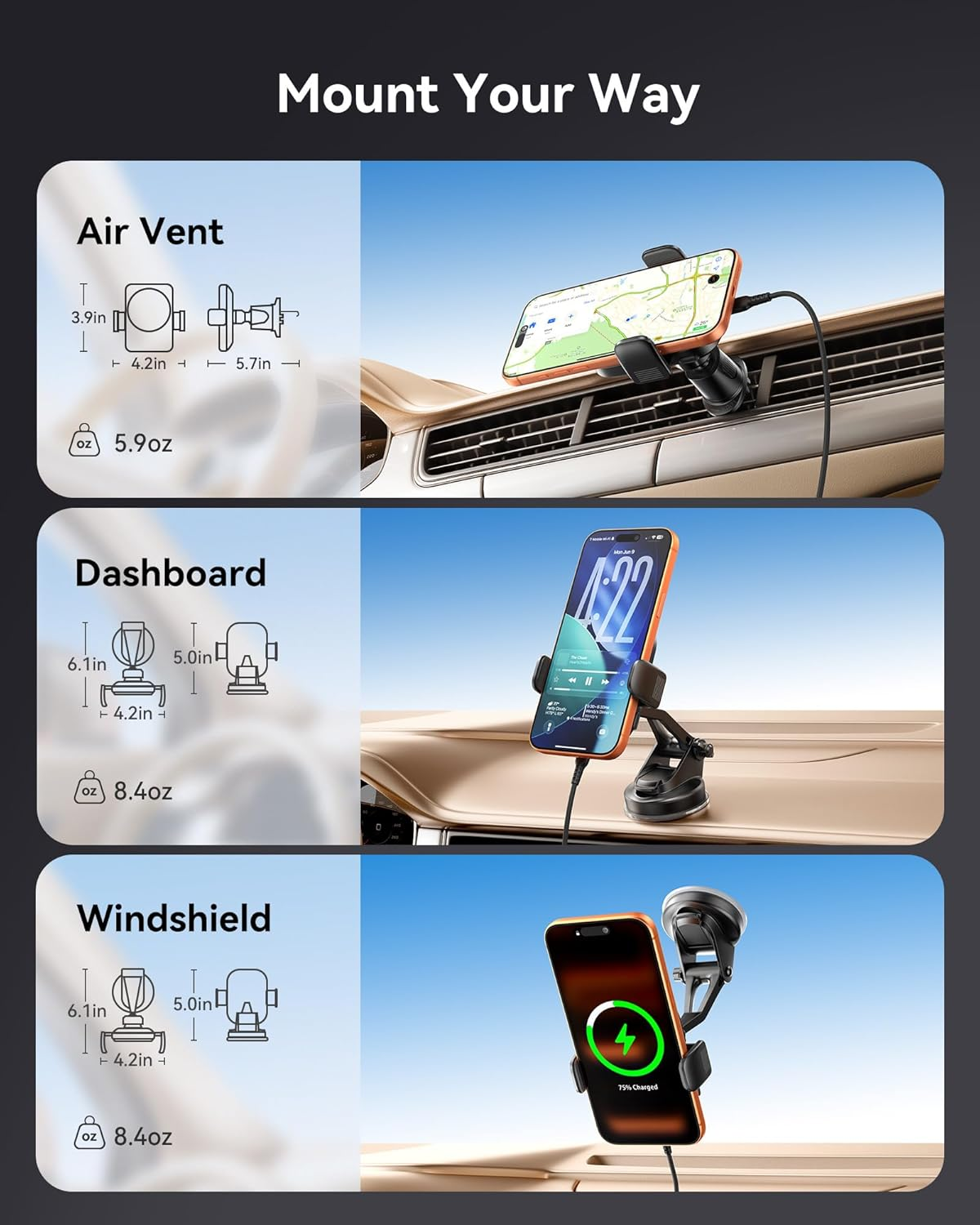 INIU Car Mount Charger, Qi2 Certified 15W for Wireless Car Charger, Ultra Strong Magnet Phone Holder with Cooling Fan & RGB, Vent Dash Phone Mount Holder for Iphone 16 15 14 13 Series image number 2