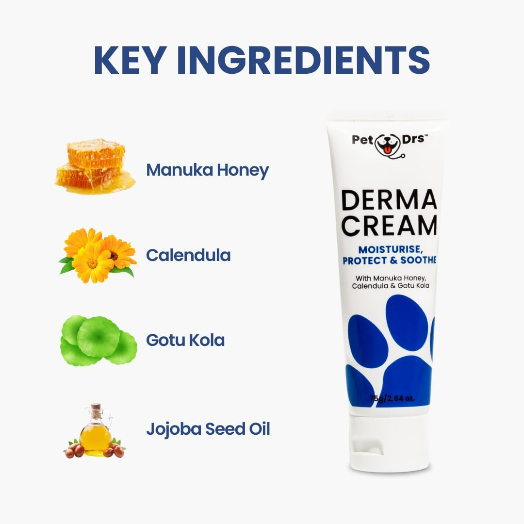 Nourish Pet Co. Derma Cream - Dog Skin Irritation Treatment, Hot Spot and Itch Relief for Dogs, Fast-Acting Moisturizing Formula, Soothes Dry Skin, Fragrance Free, 75G